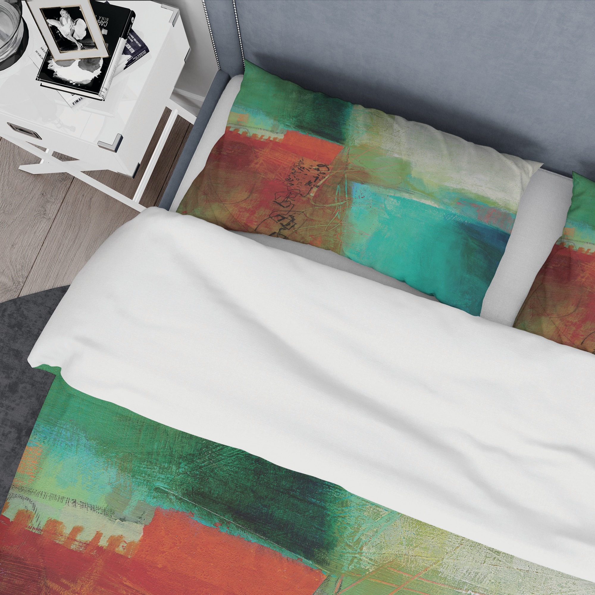 Designart &#x27;Abstract Impression Of Watercolor Blue And Red&#x27; Geometric Bedding Set - Duvet Cover &#x26; Shams