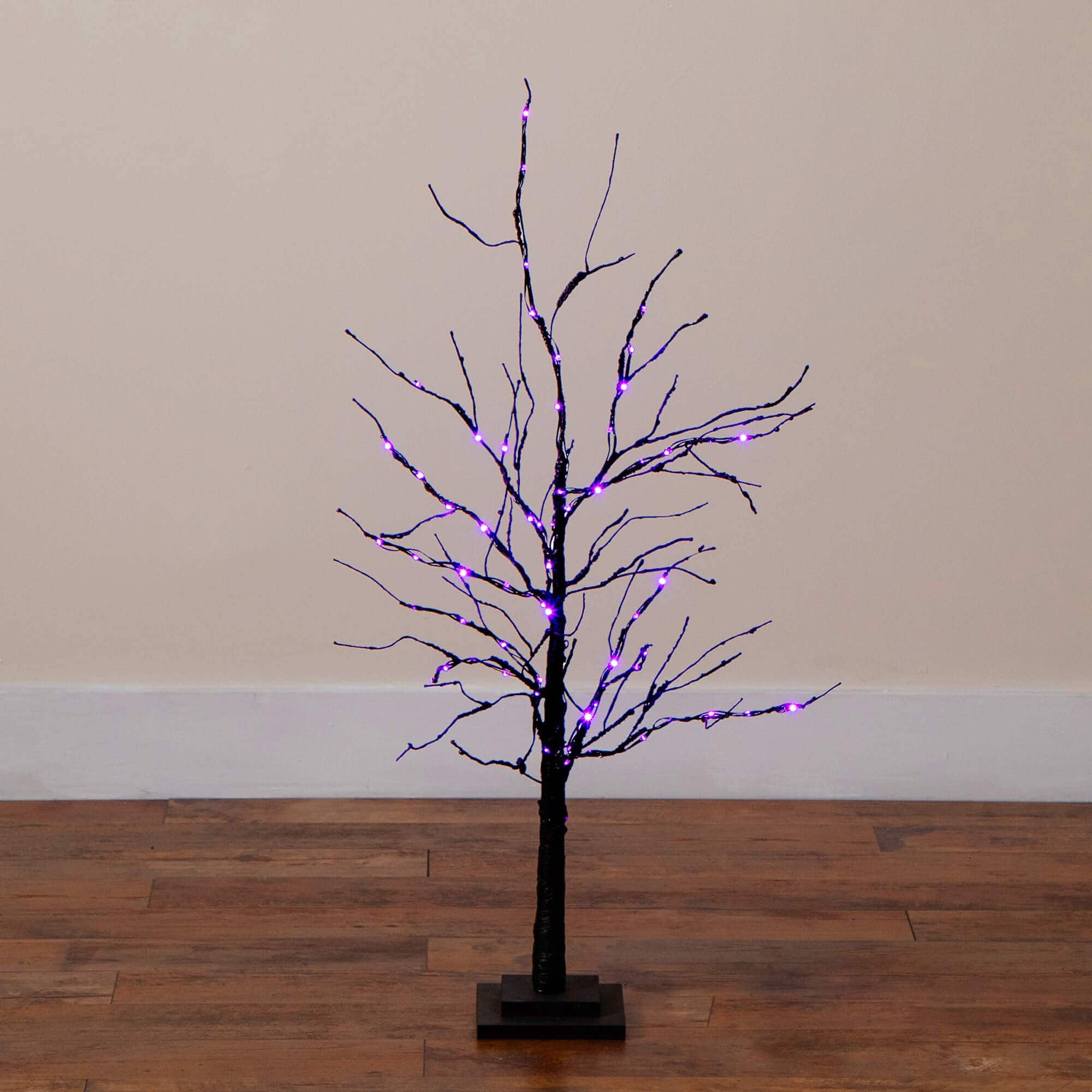 3ft. Pre-Lit Halloween Black Twig Artificial Tree with 80 Orange & Purple LED Lights