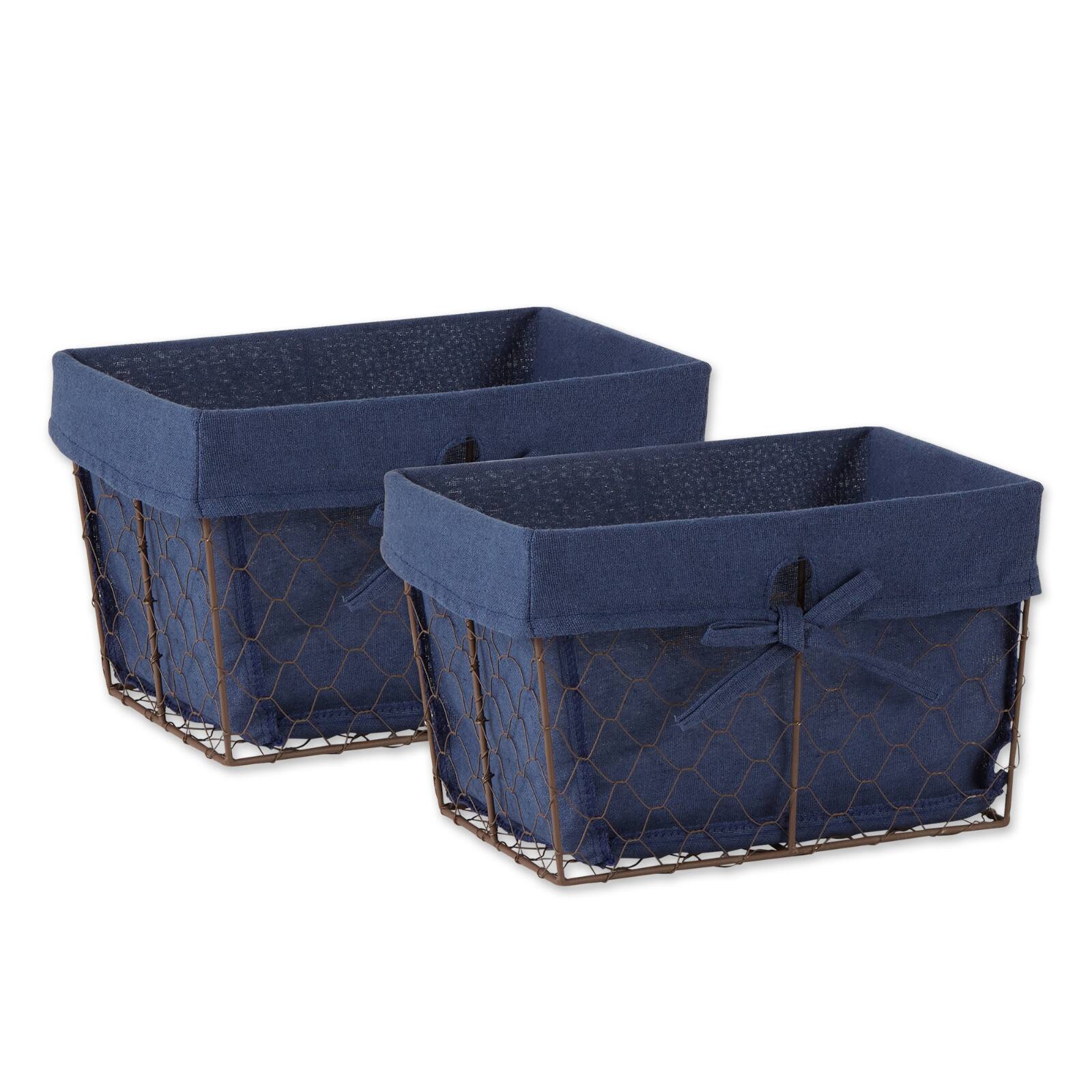 DII® Medium Rustic Bronze Chicken Wire Baskets with French Blue Liners, 2ct.