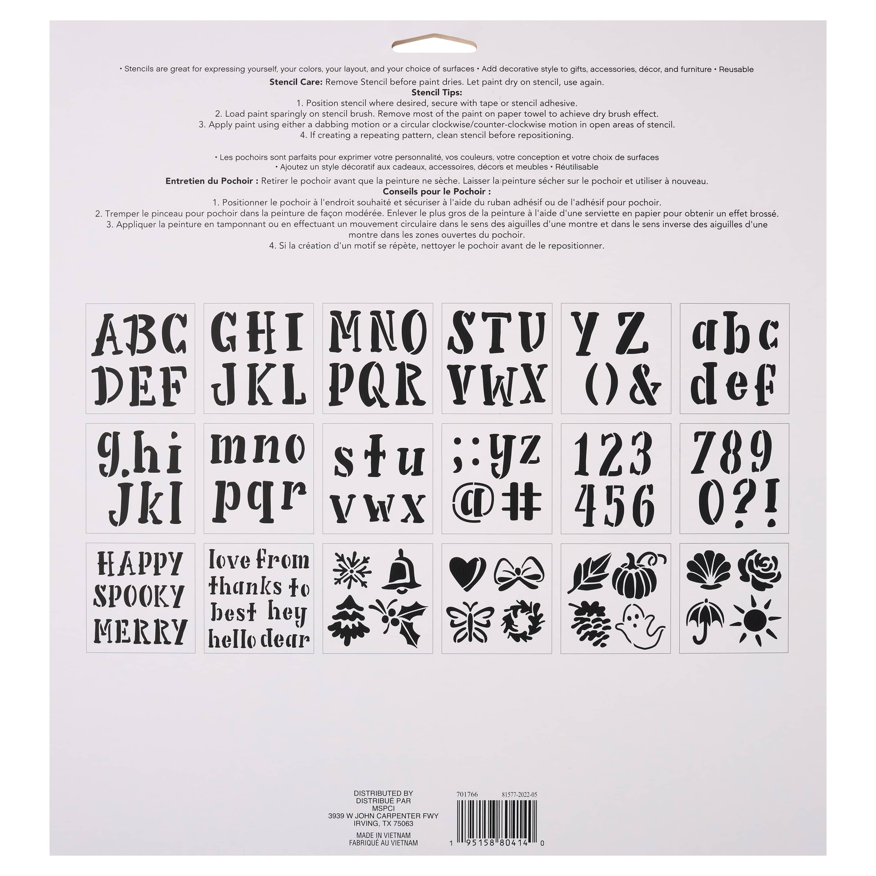 6 Pack: Alphabet Handlettered Serif Stencils, 12" x 12" by Craft Smart®