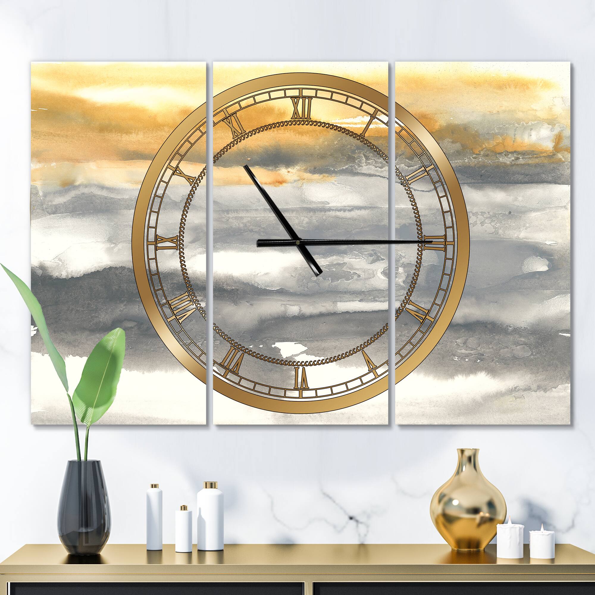 Designart 'Gold Glamour Direction Ii Modern Multipanel Wall Clock