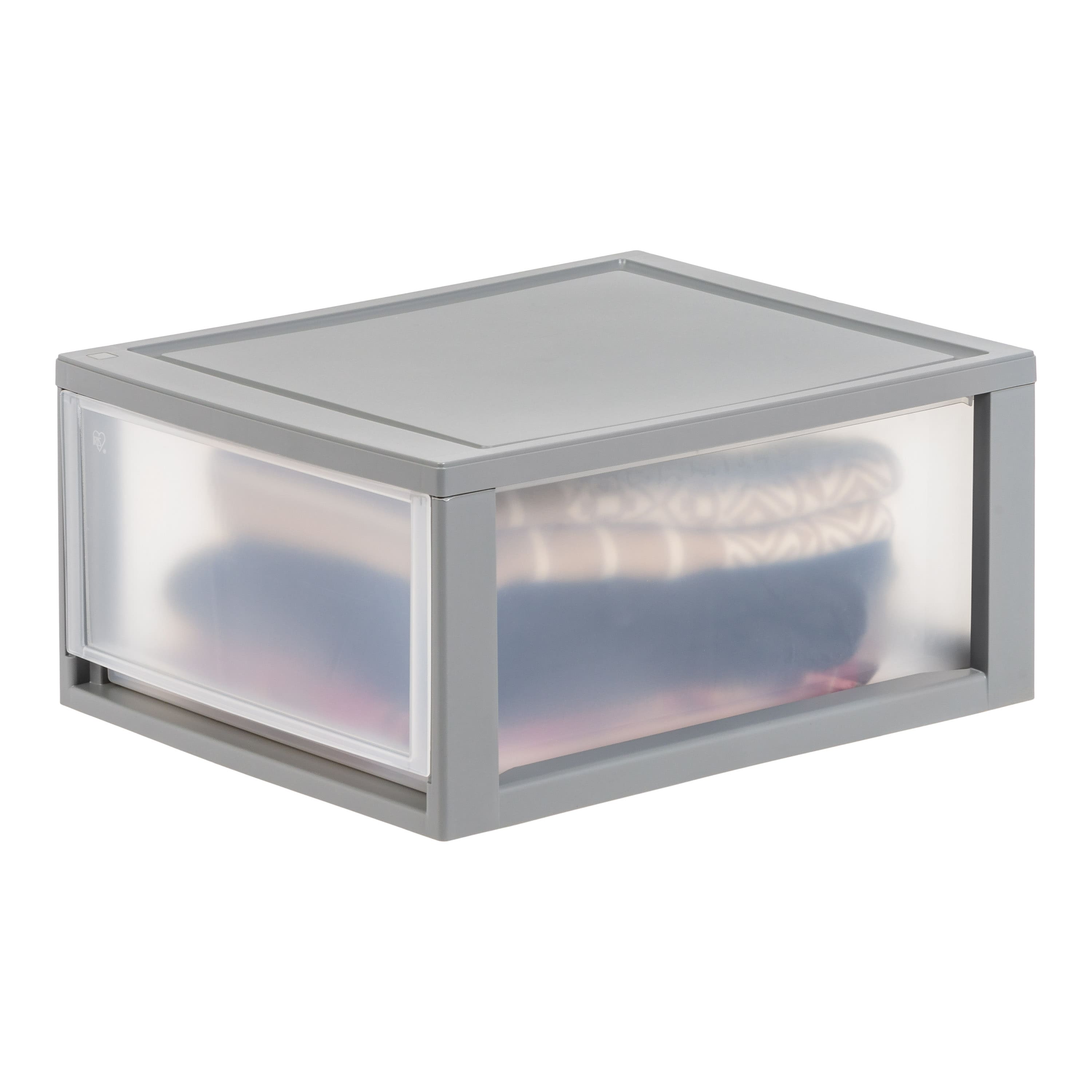 IRIS&#xAE; 29.5qt. Gray &#x26; Clear Stacking Storage Drawers, 2ct.