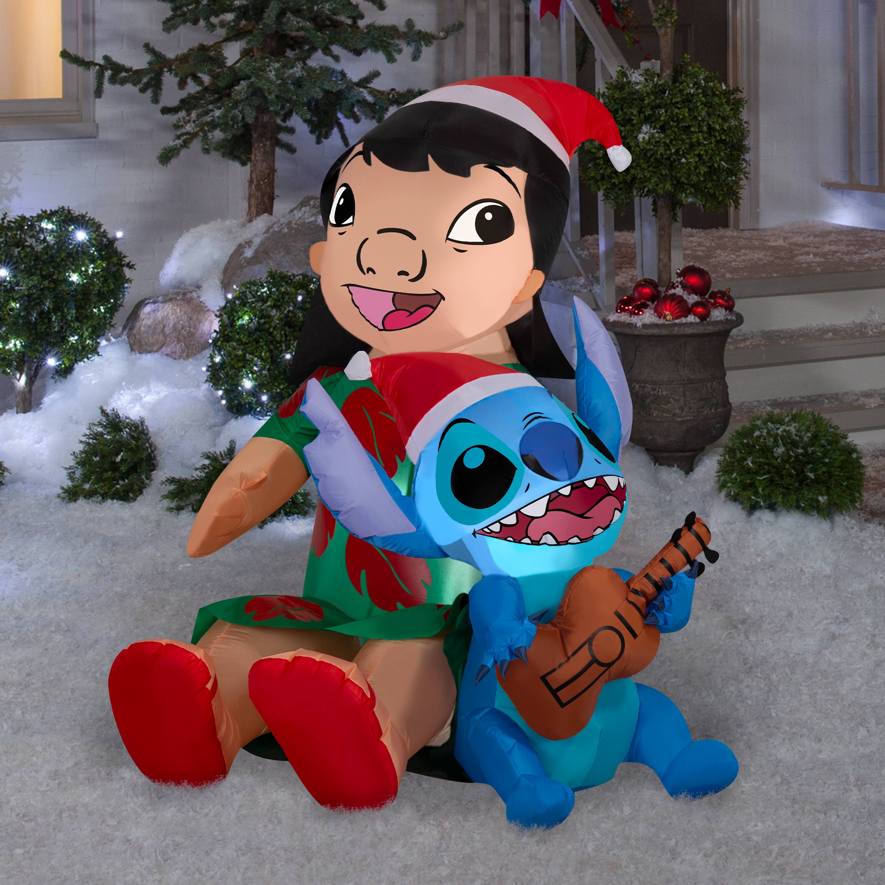 4ft. Airblown® Inflatable Christmas Lilo & Stitch in Santa Hats