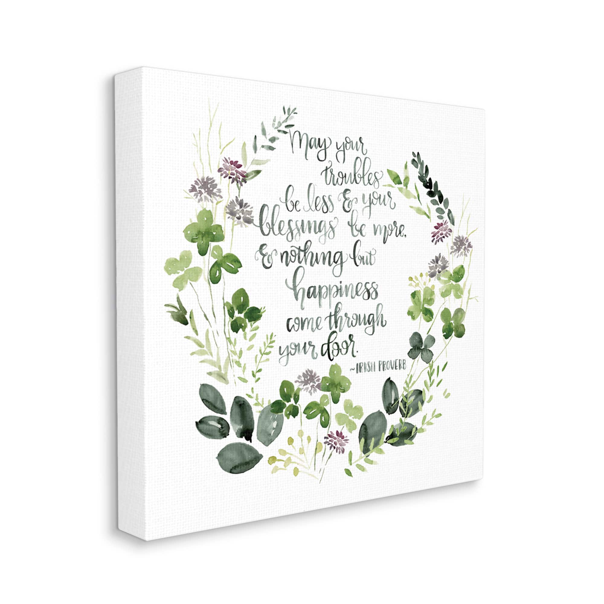 Stupell Industries Troubles Be Less Irish Proverbs Wildflower Wreath Canvas Wall Art
