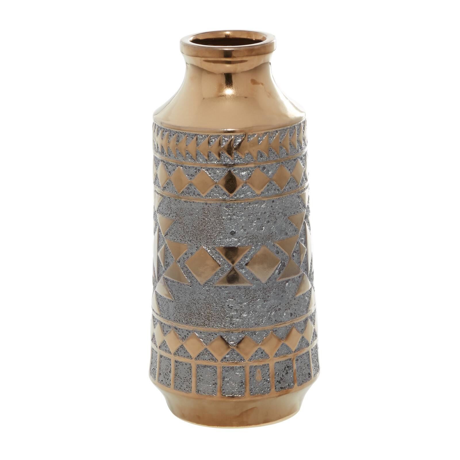 Gold Porcelain Contemporary Vase 16&#x22; x 7&#x22; x 7&#x22;