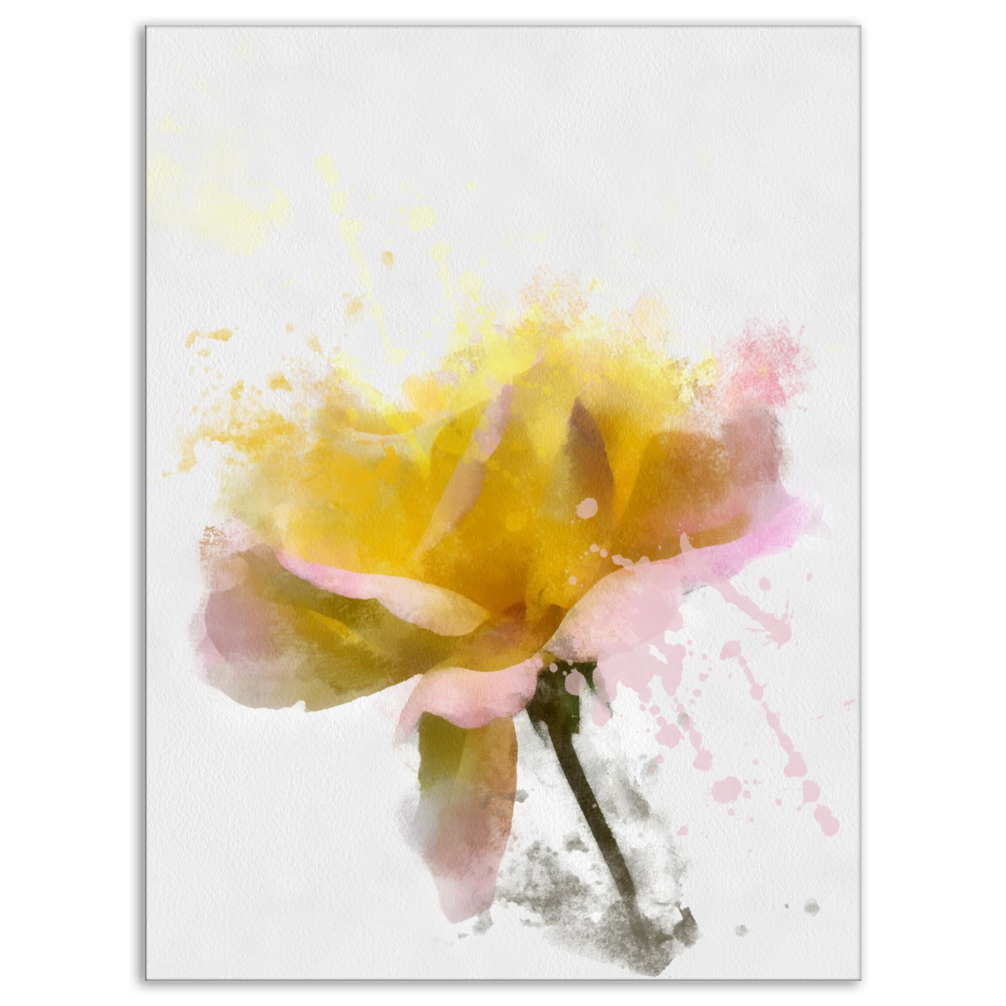 Designart - Yellow Rose with Green Stem