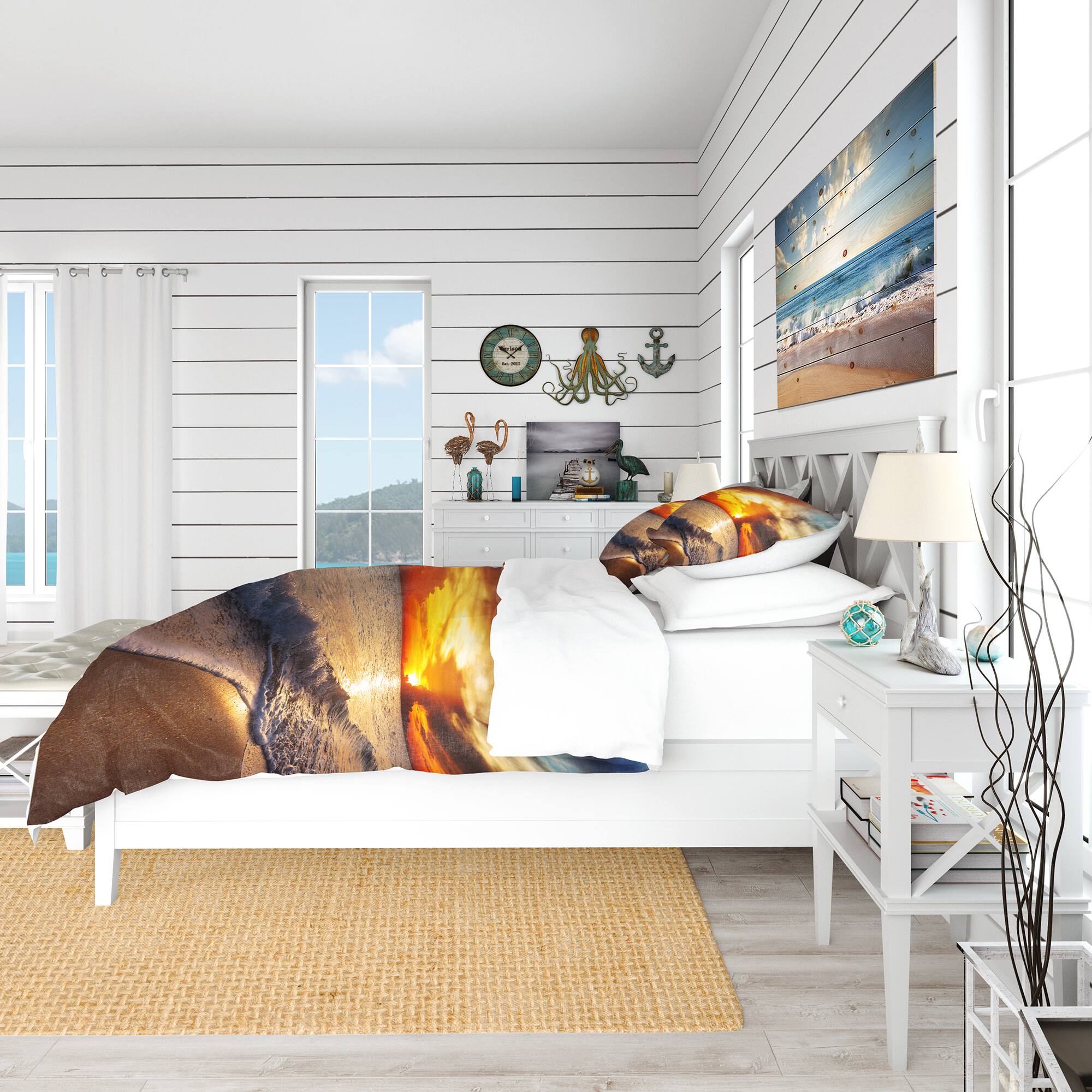 Designart &#x27;Yellow Sunset Through Dark Clouds&#x27; BEach Bedding Set - Duvet Cover &#x26; Shams
