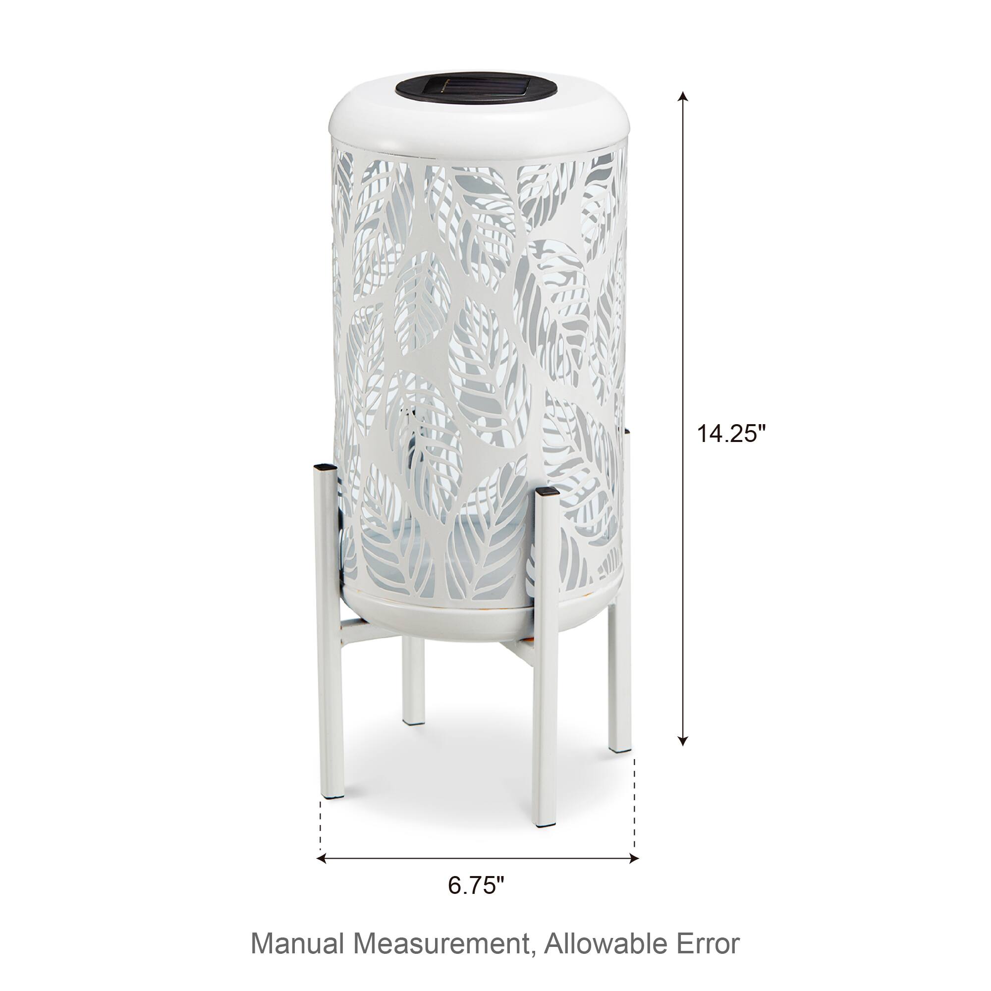 Glitzhome&#xAE; 14.25&#x22; White Metal Cutout Leaves Pattern Solar Powered LED Outdoor Lanterns, 2ct.