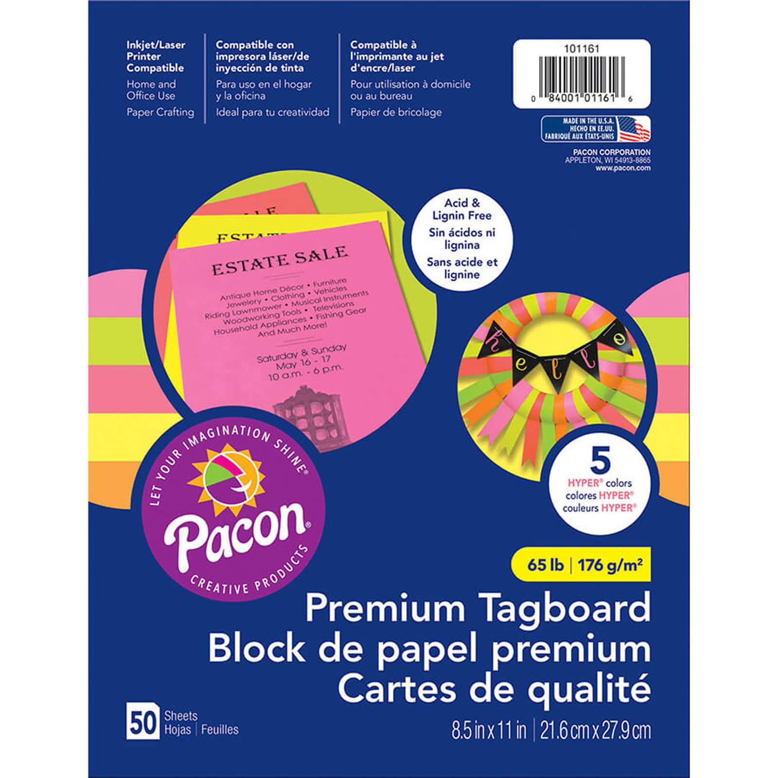 Pacon&#xAE; Hyper&#xAE; Colors Premium Tagboard, 3 Packs of 50