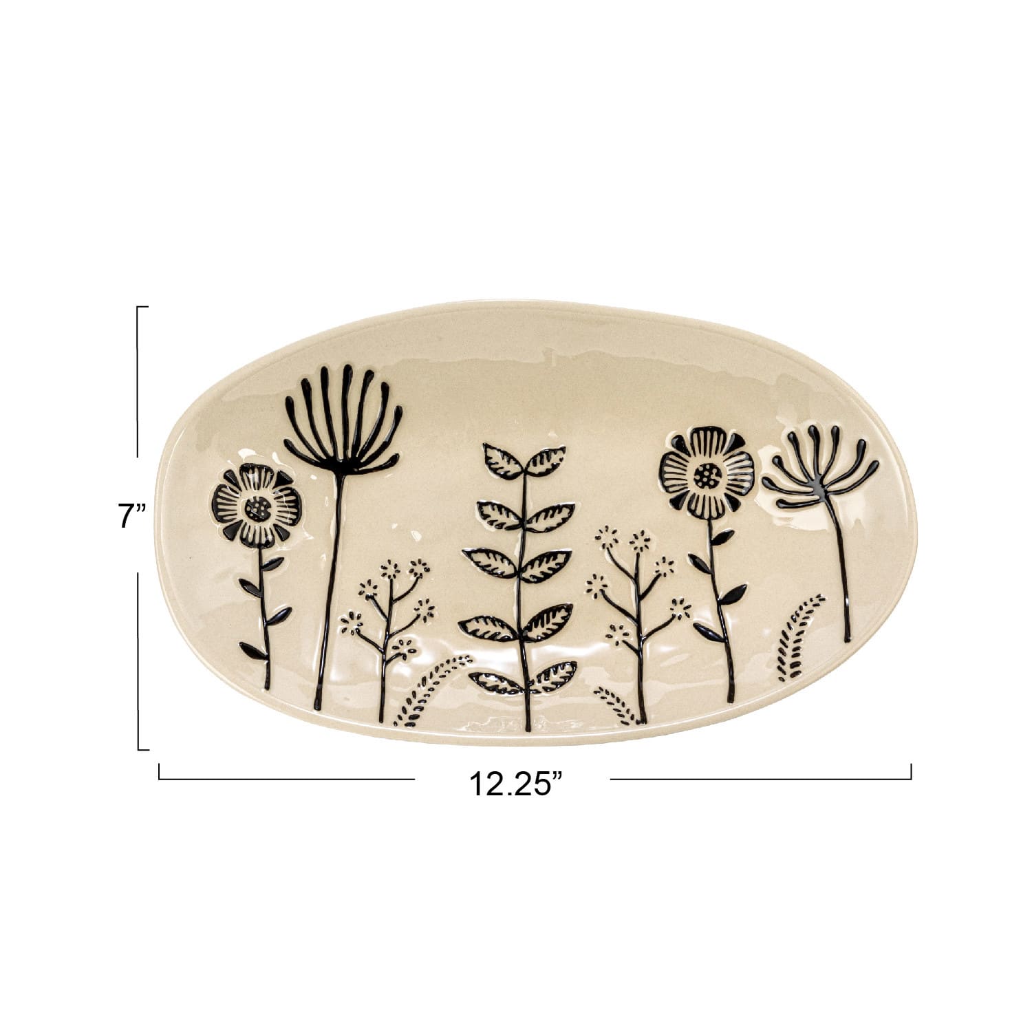 12.25&#x22; Cream &#x26; Black Floral Stoneware Plates, 4ct.