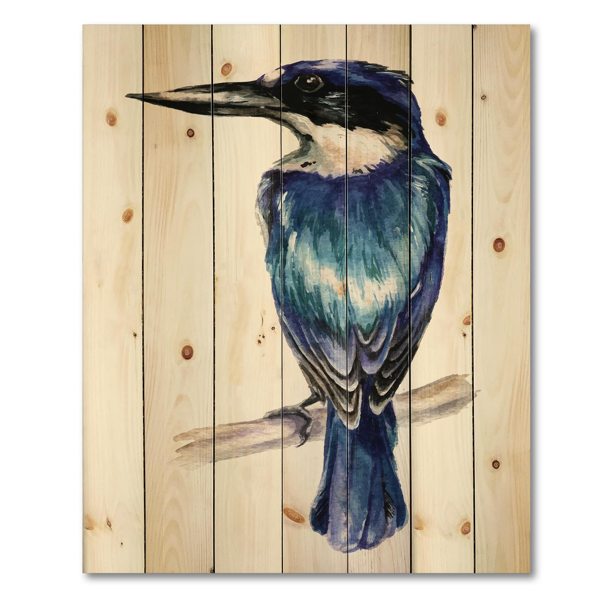 Designart - Style Kingfisher Bird - Traditional Print on Natural Pine Wood