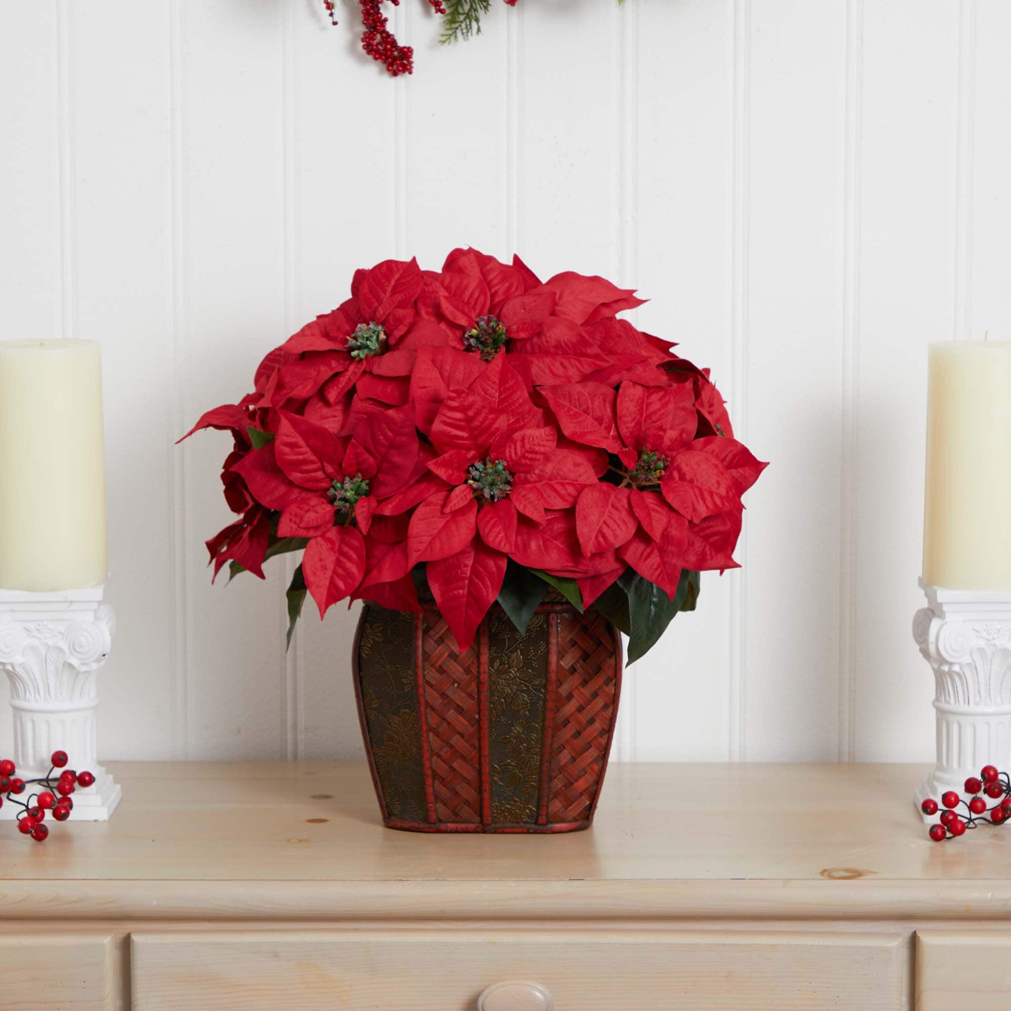 18&#x22; Potted Poinsettia with Decorative Vase