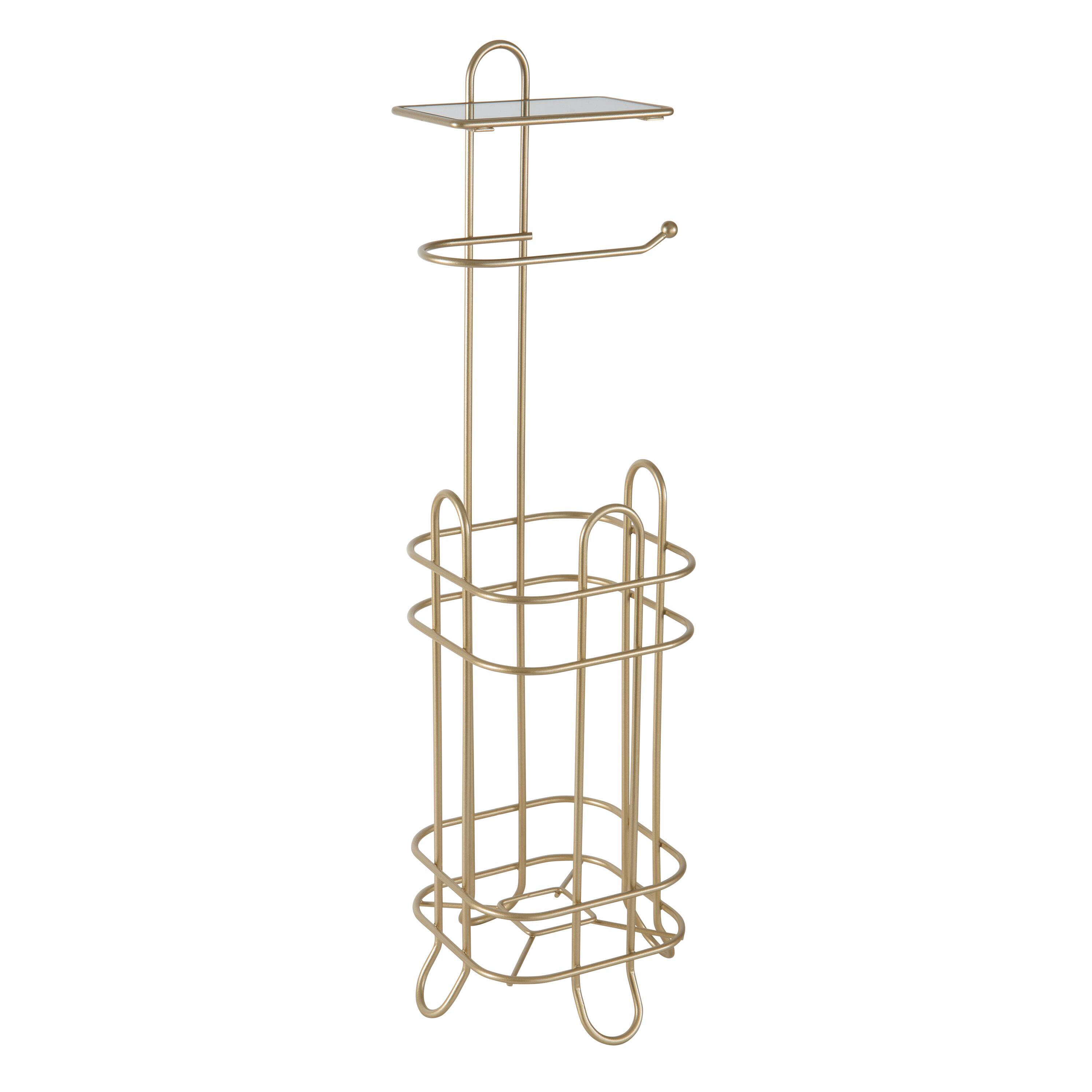 Elle D&#xE9;cor Limoges Collection Satin Gold Toilet Paper Reserve &#x26; Dispenser with Phone Shelf