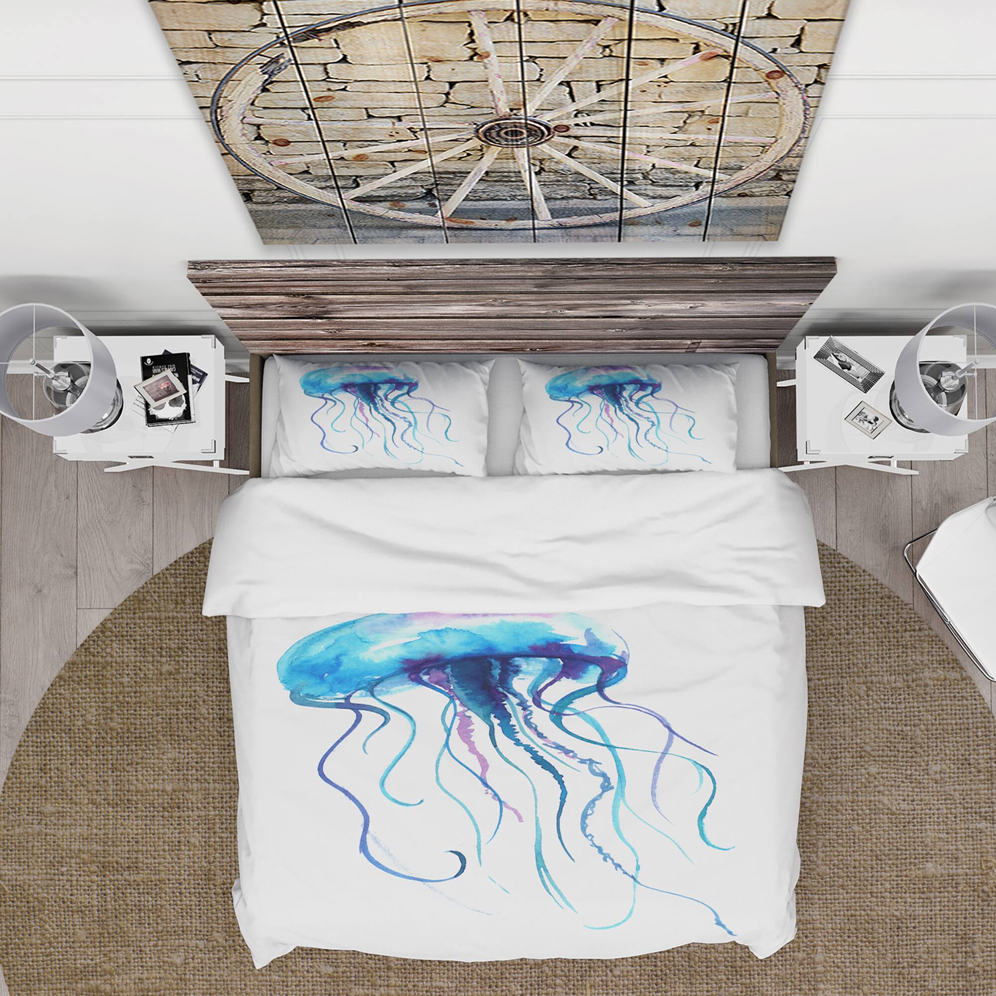 Designart &#x27;Large Light Blue Jellyfish - Animal Duvet Cover Set