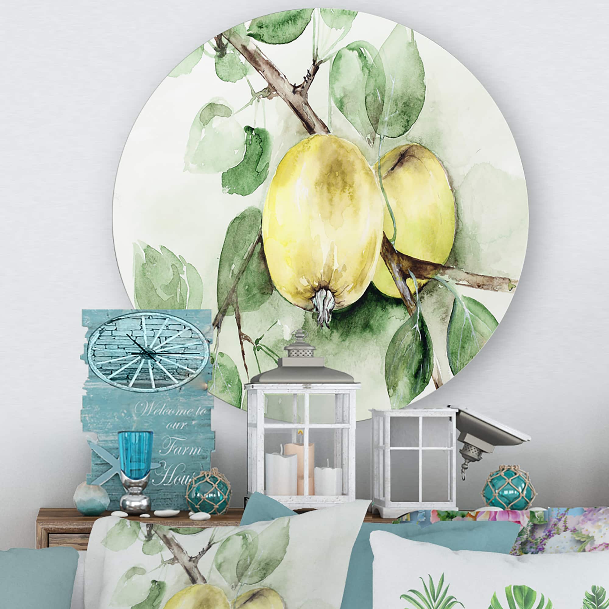 Designart - Vintage Green Appels - Farmhouse Metal Circle Wall Art