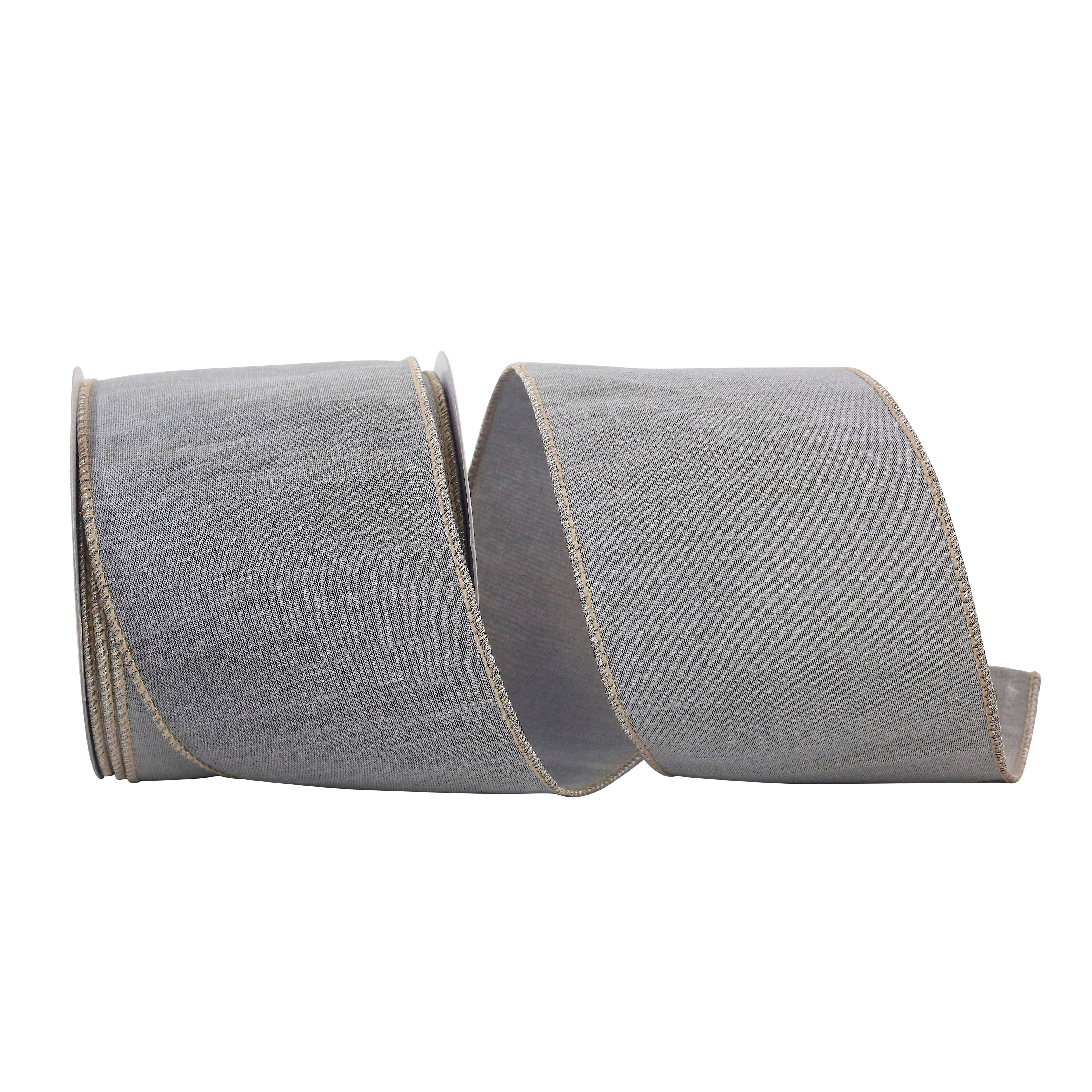 JAM Paper 4" x 10yd. Silver Wired Dupioni Lux Ribbon