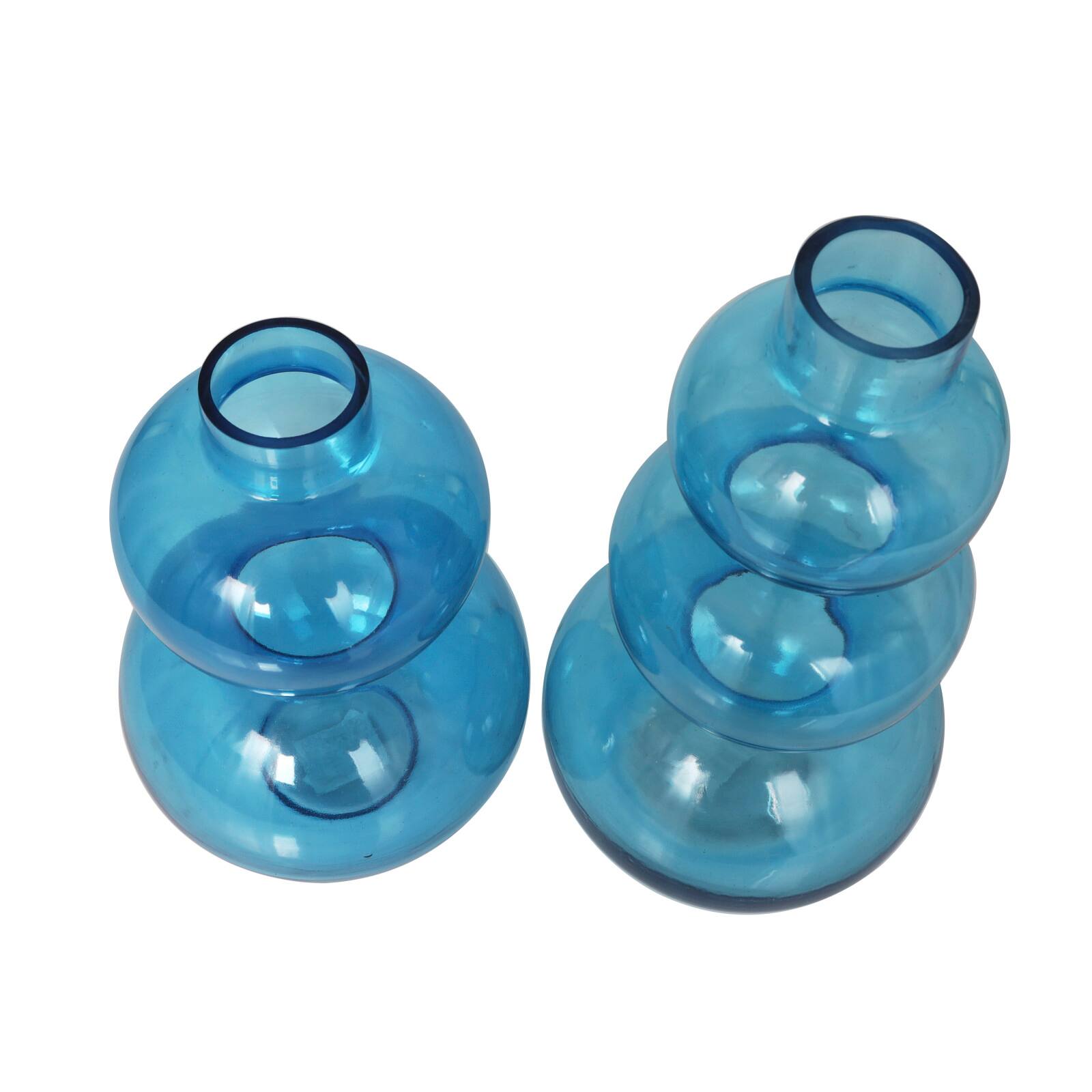 Blue Round Bubble Glass Vase Set