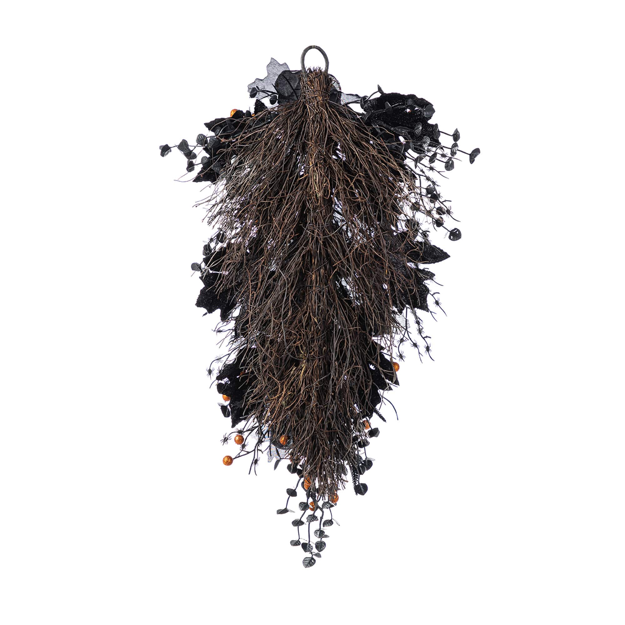 Glitzhome&#xAE; 28&#x22;H Halloween Black Rose and Berry Swag with Hanger