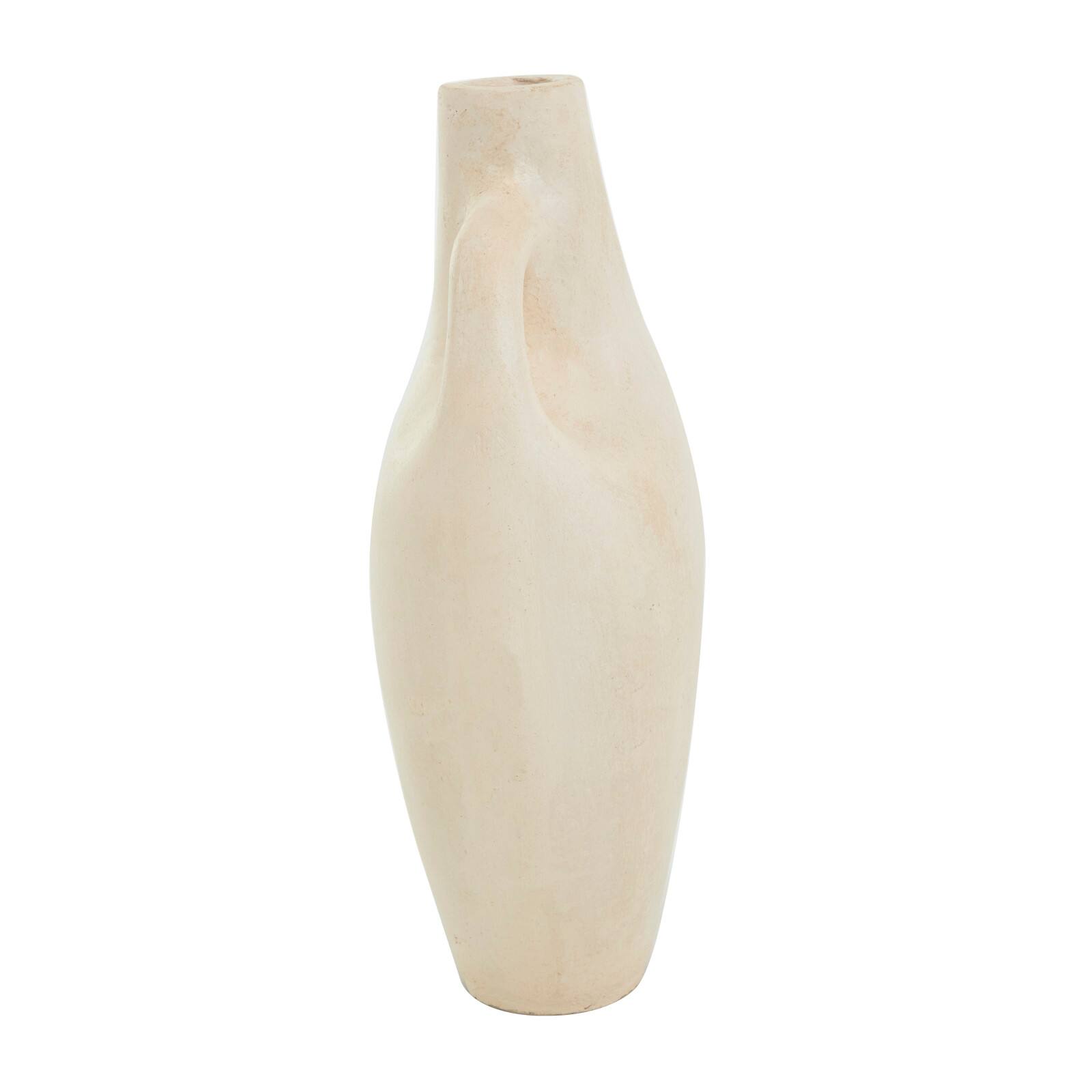 15" Beige Paper Mache Abstract Curved Vase with Handle