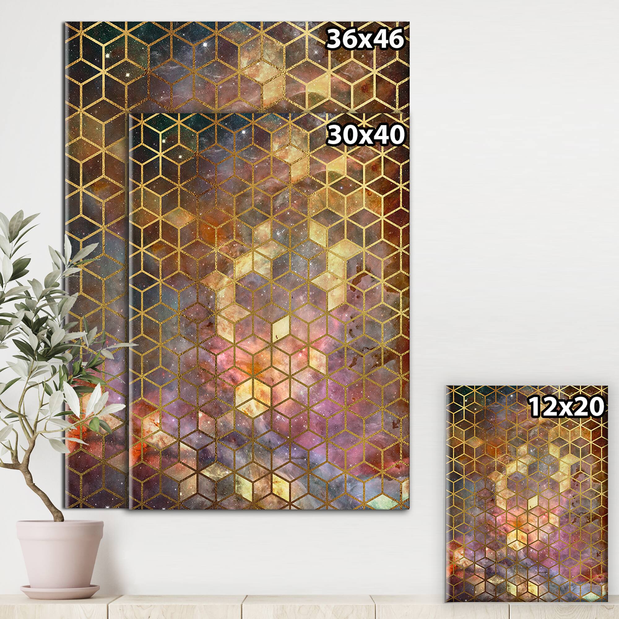 Designart - Yellow Cubes on Nebula Background