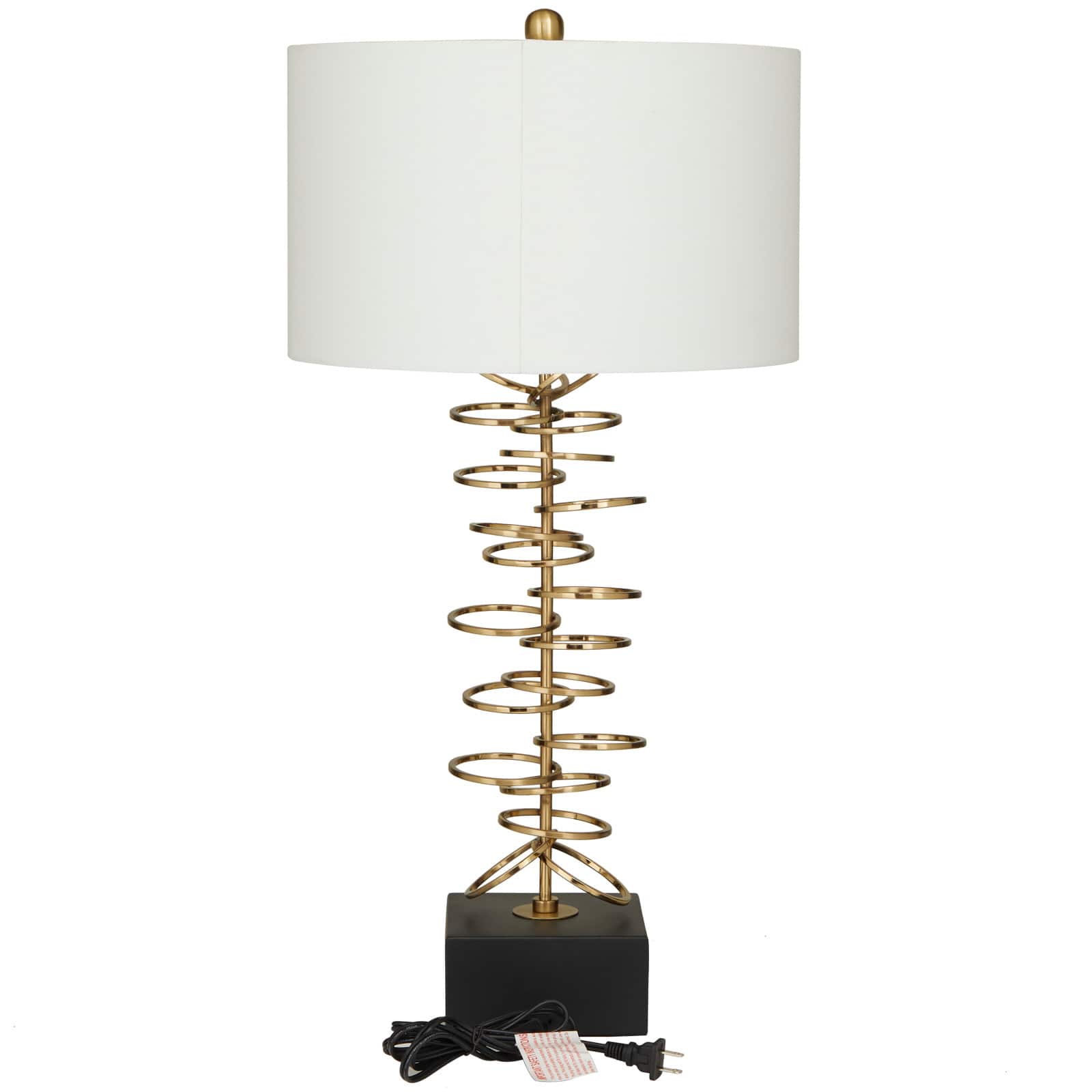 Gold Metal Gold Stacked Ring Table Lamp with Drum Shade 15" x 15" x 30"