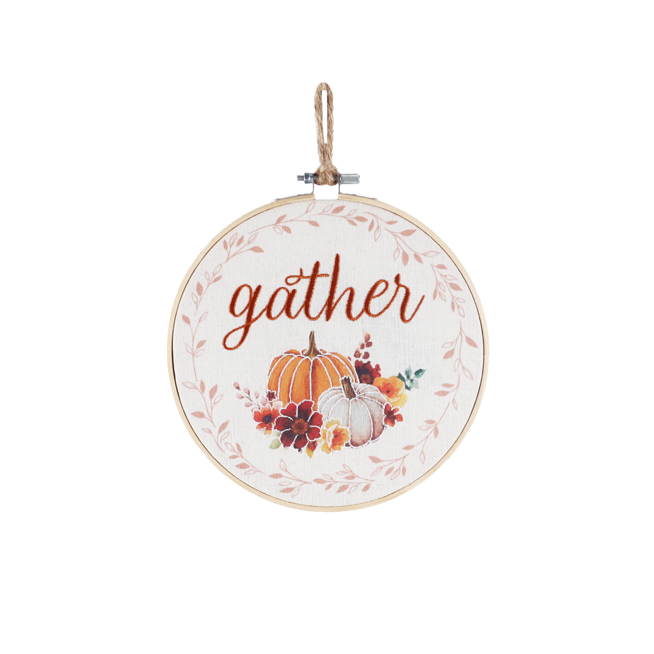 8" Gather Pumpkins Round Wall Sign in Embroidery Hoop by Ashland®