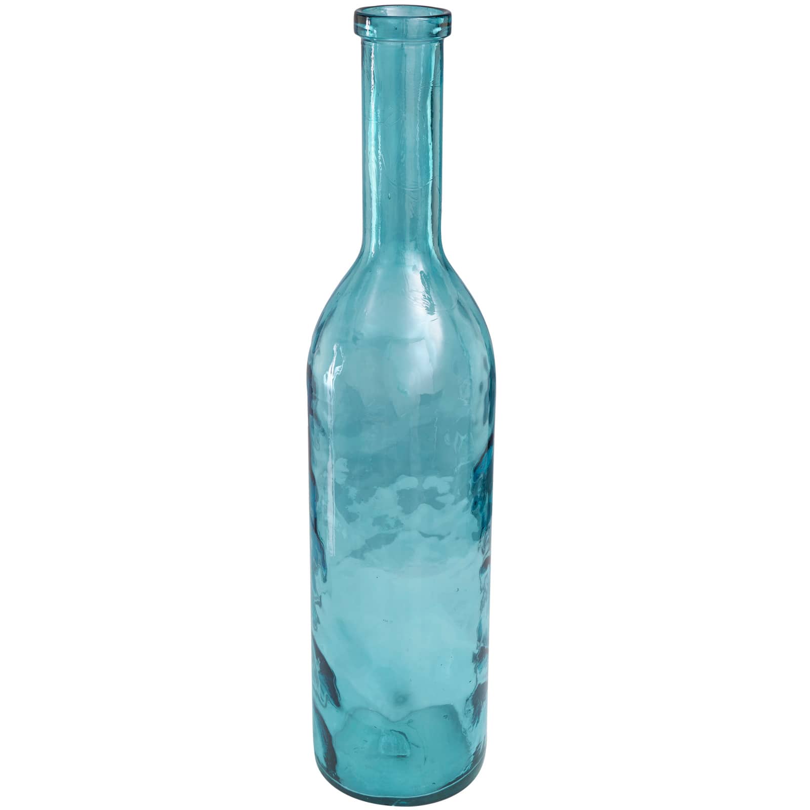 30" Teal Recycled Glass Tall Spanish Bottleneck Vase