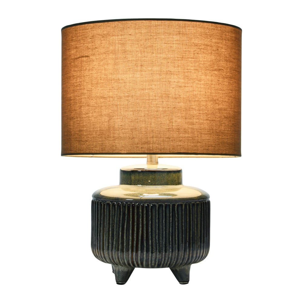 Hello Honey® 17.5" Green Reactive Glaze Footed Debossed Stoneware Table Lamp with Linen Shade