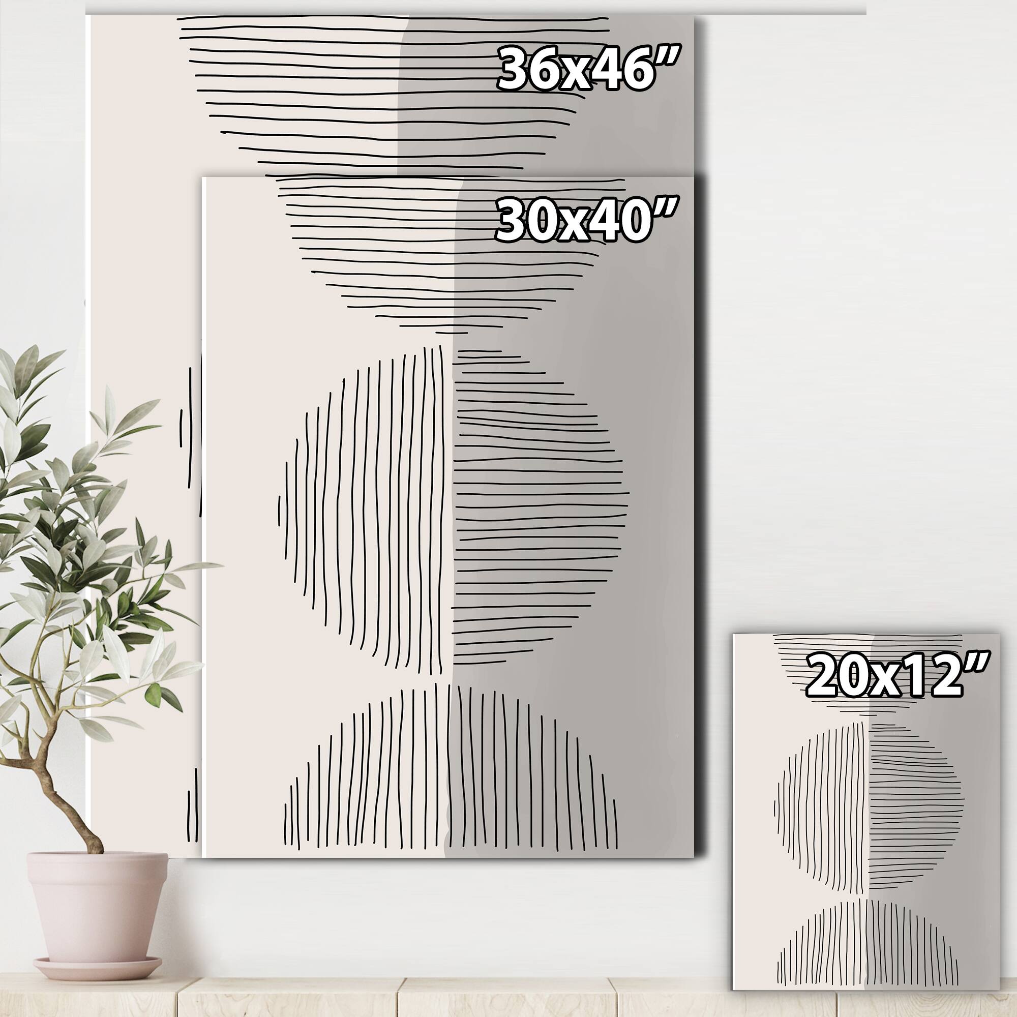 Designart - Minimal Geometric Lines And Circle VII - Modern Canvas Wall Art Print