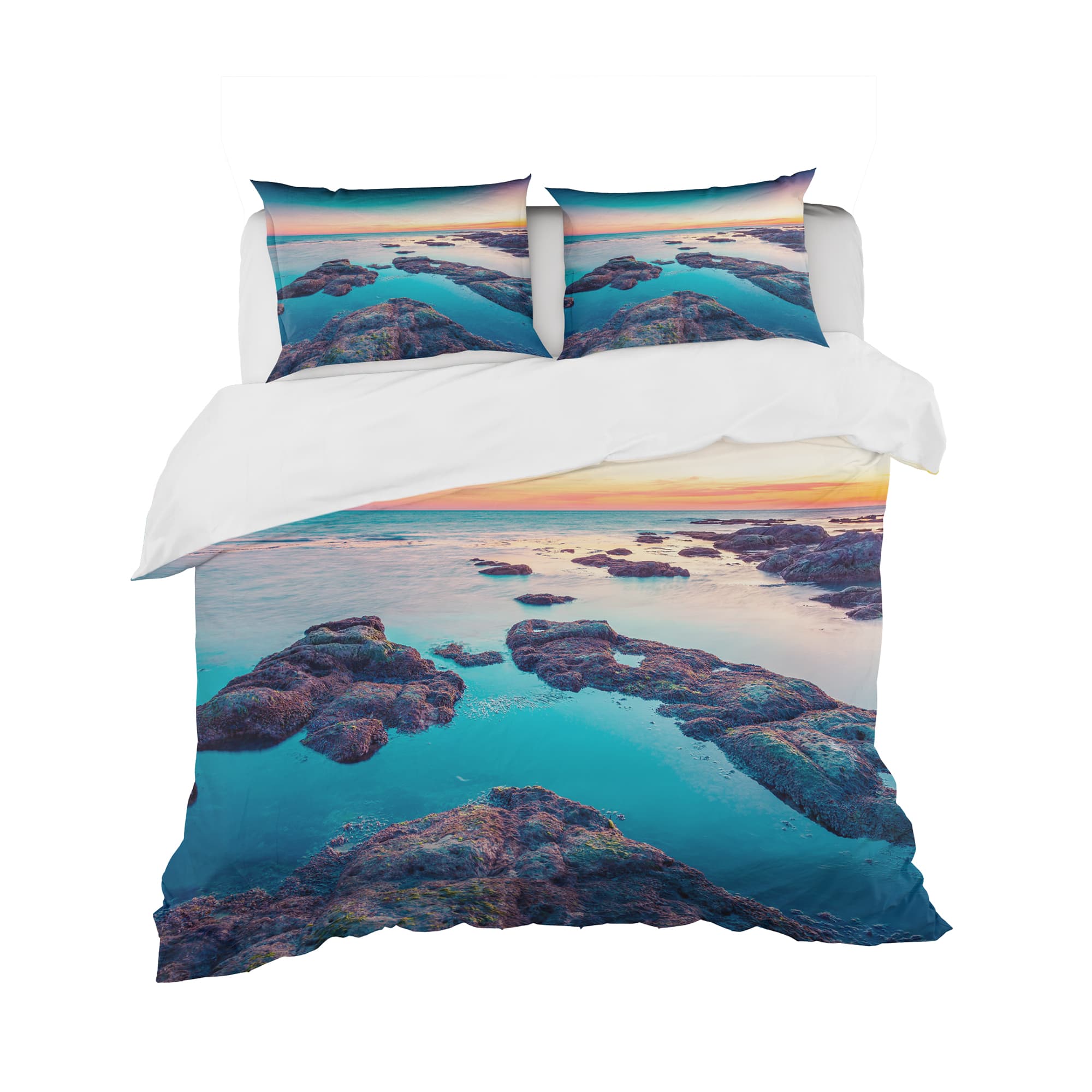 Designart &#x27;Blue Sicily Island&#x27; Coastal Bedding Set - Duvet Cover &#x26; Shams
