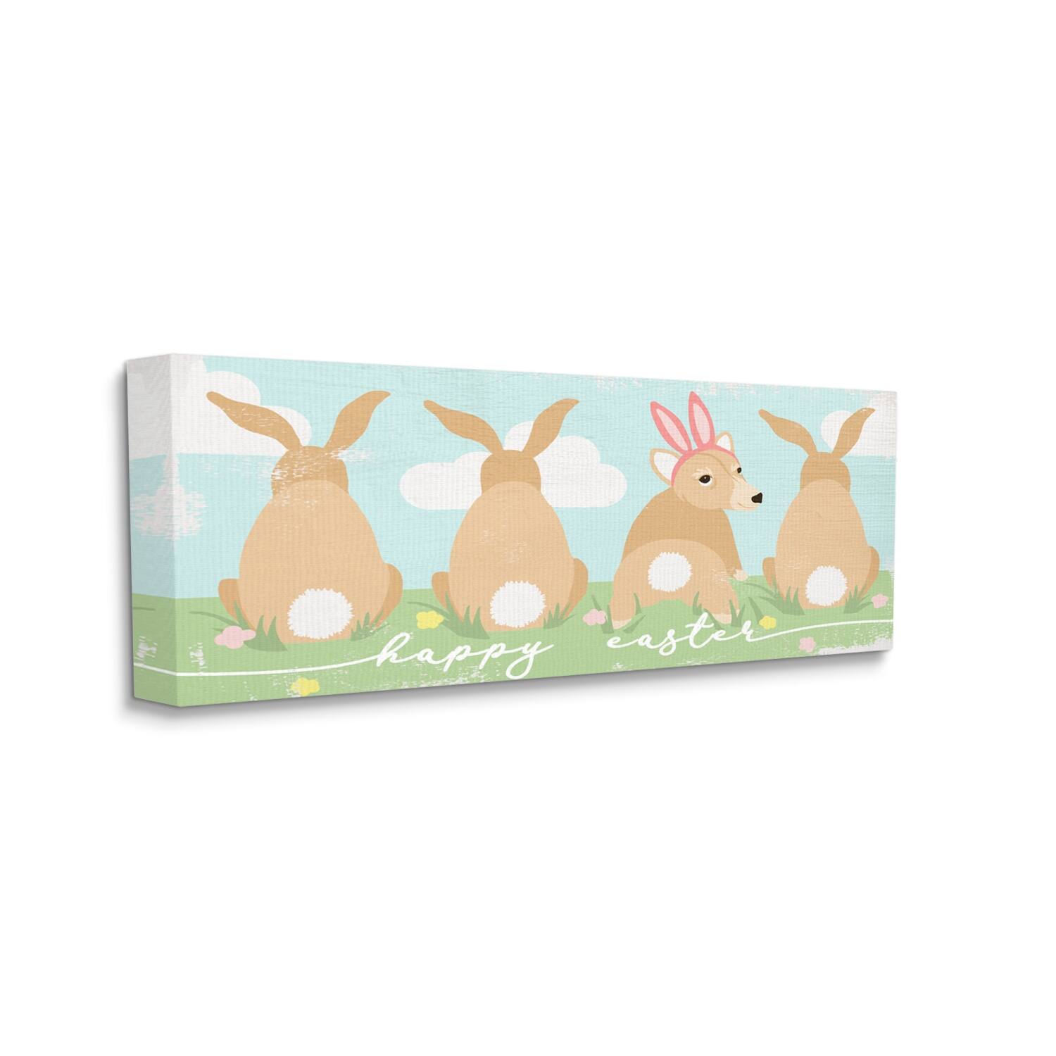 Stupell Industries Happy Easter Sentiment Bunny Tails Funny Corgi Dog Canvas Wall Art