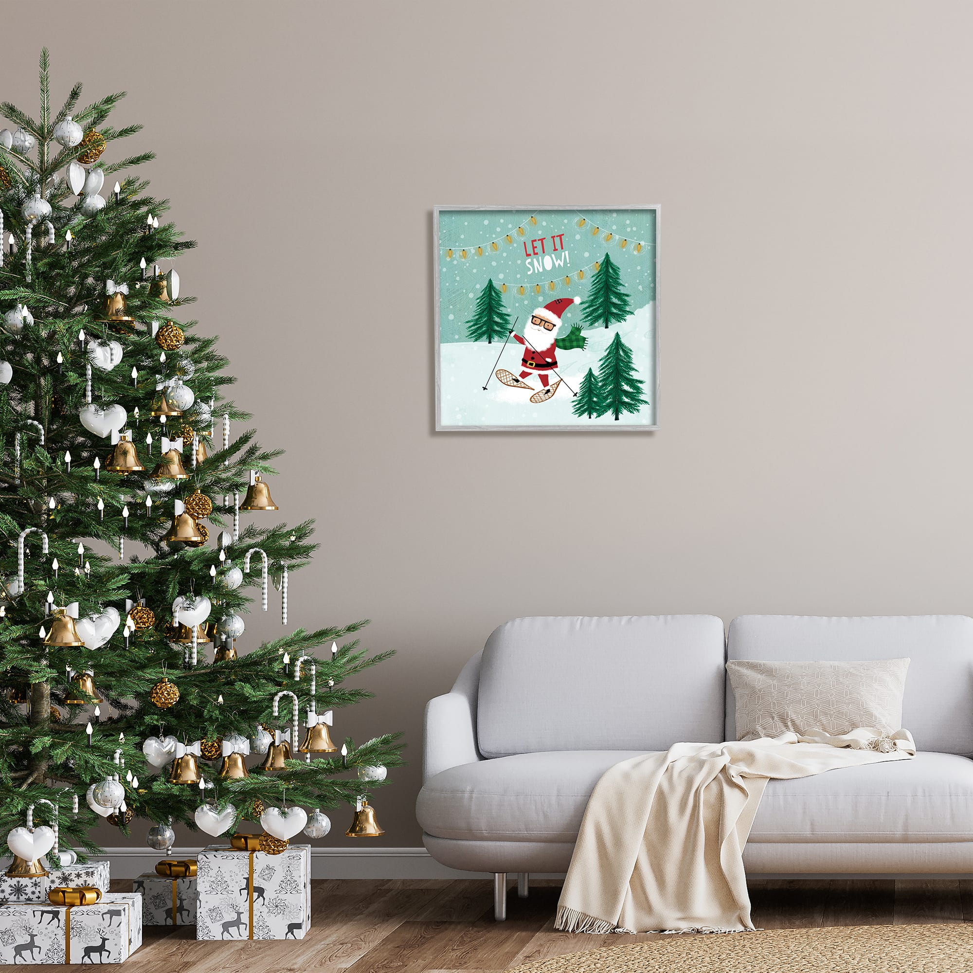 Stupell Industries Let It Snow Santa Snowshoeing Framed Giclee Art