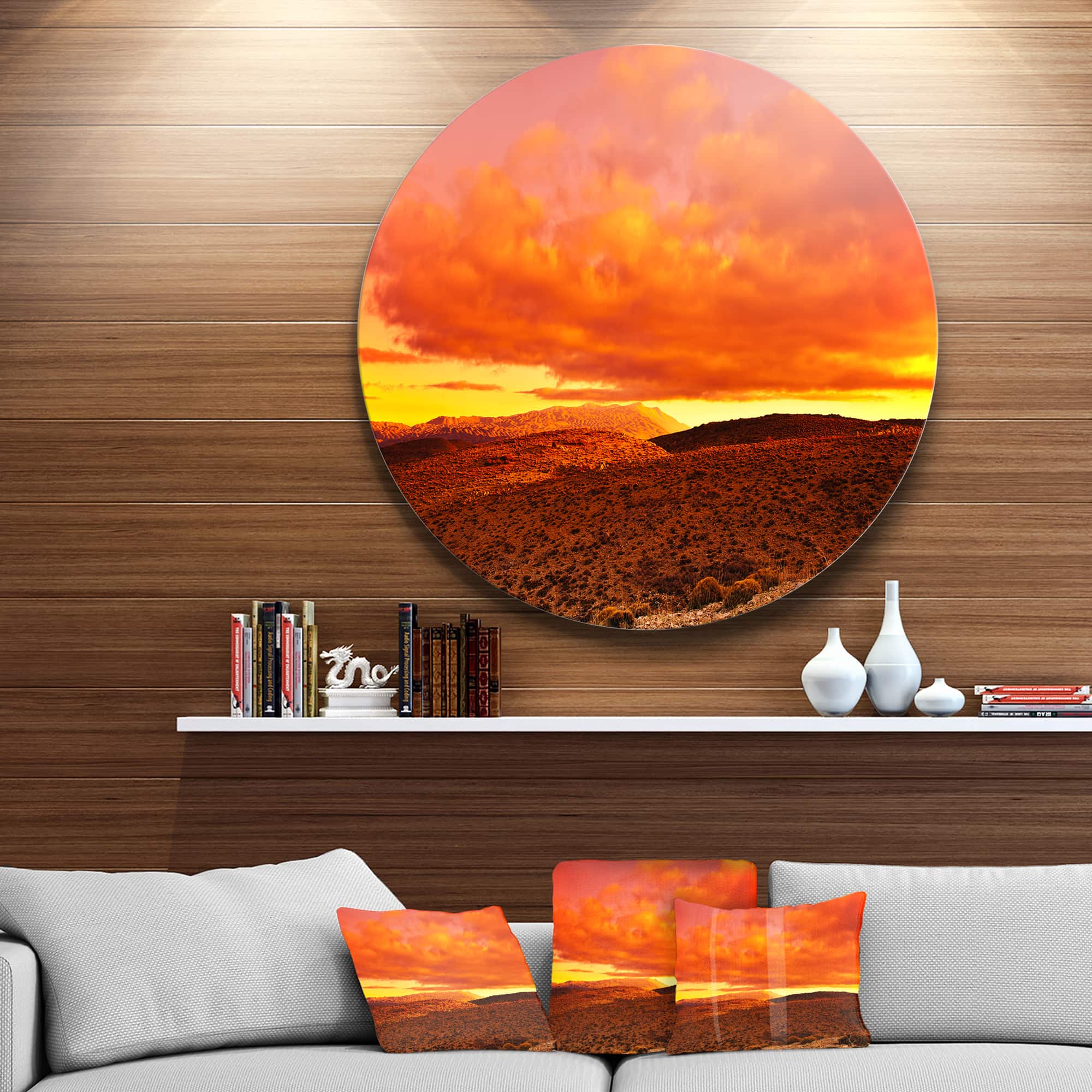 Designart - Dramatic Red Sunset at Desert' Extra Large Wall Art Landscape
