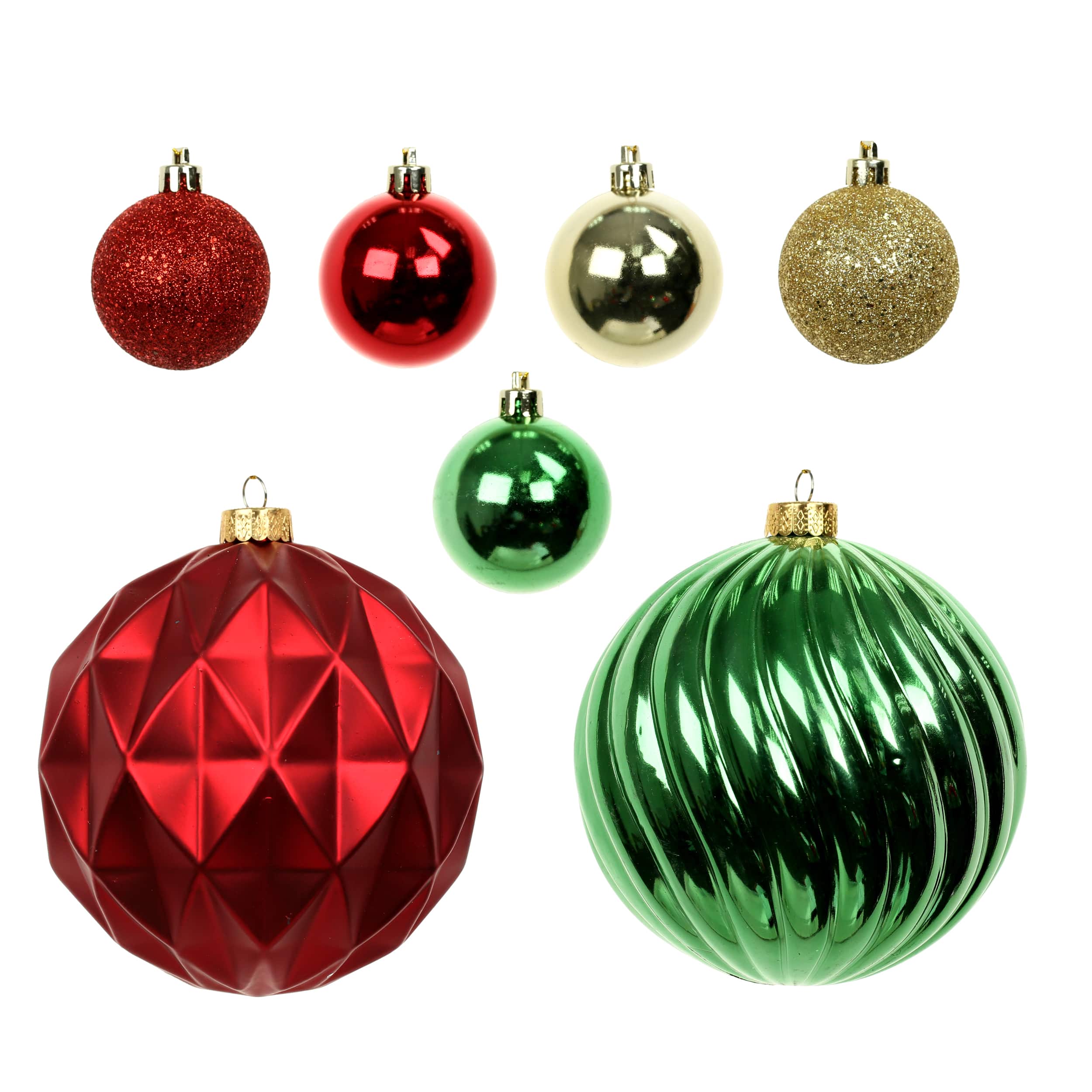 44 Pack 1.8&#x22; &#x26; 4.7&#x22; Red, Green &#x26; Gold Mixed Finish Shatterproof Ball Ornaments by Ashland&#xAE;