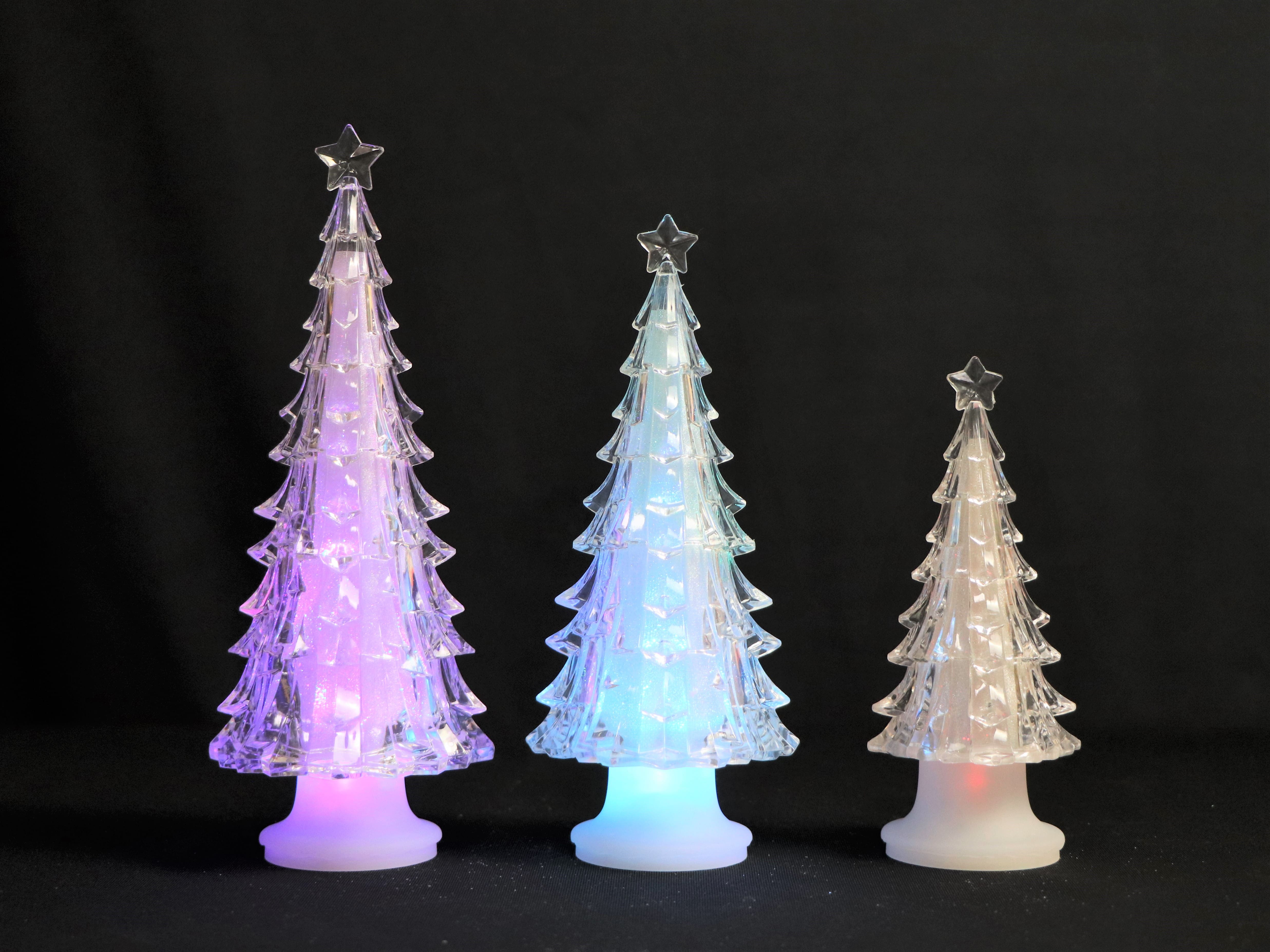 Color Changing Acrylic LED Lighted Christmas Tree Decorations, Set of 3