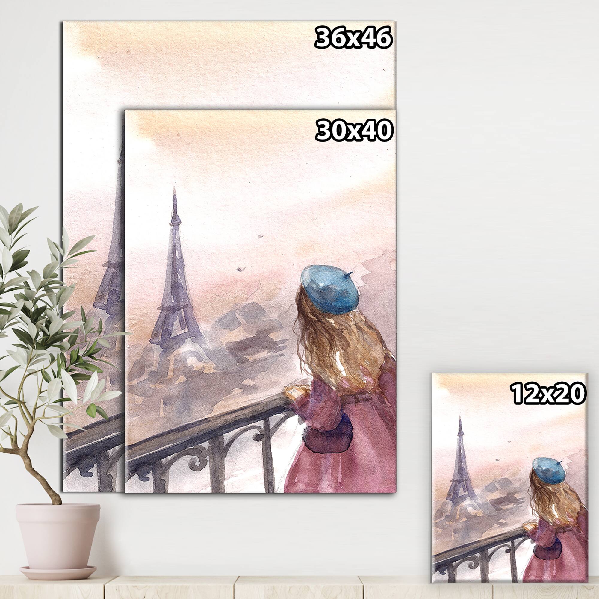 Designart - Young Paris Girl Watching Eiffel Tower - Traditional Canvas Wall Art