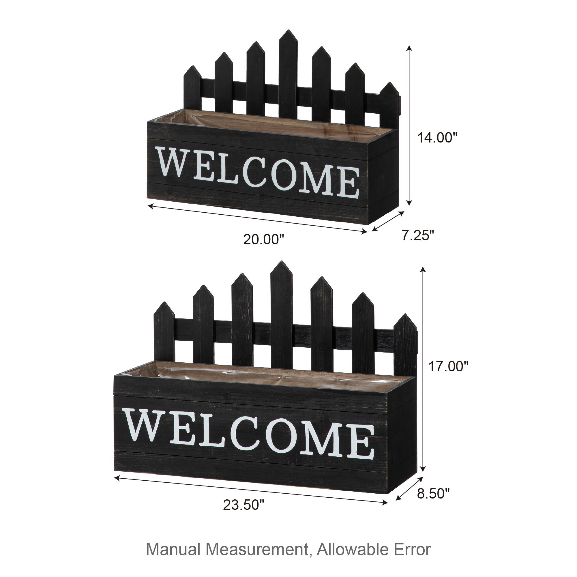 Glitzhome&#xAE; Black Wood WELCOME Fence-Inspired Planter Stand Set