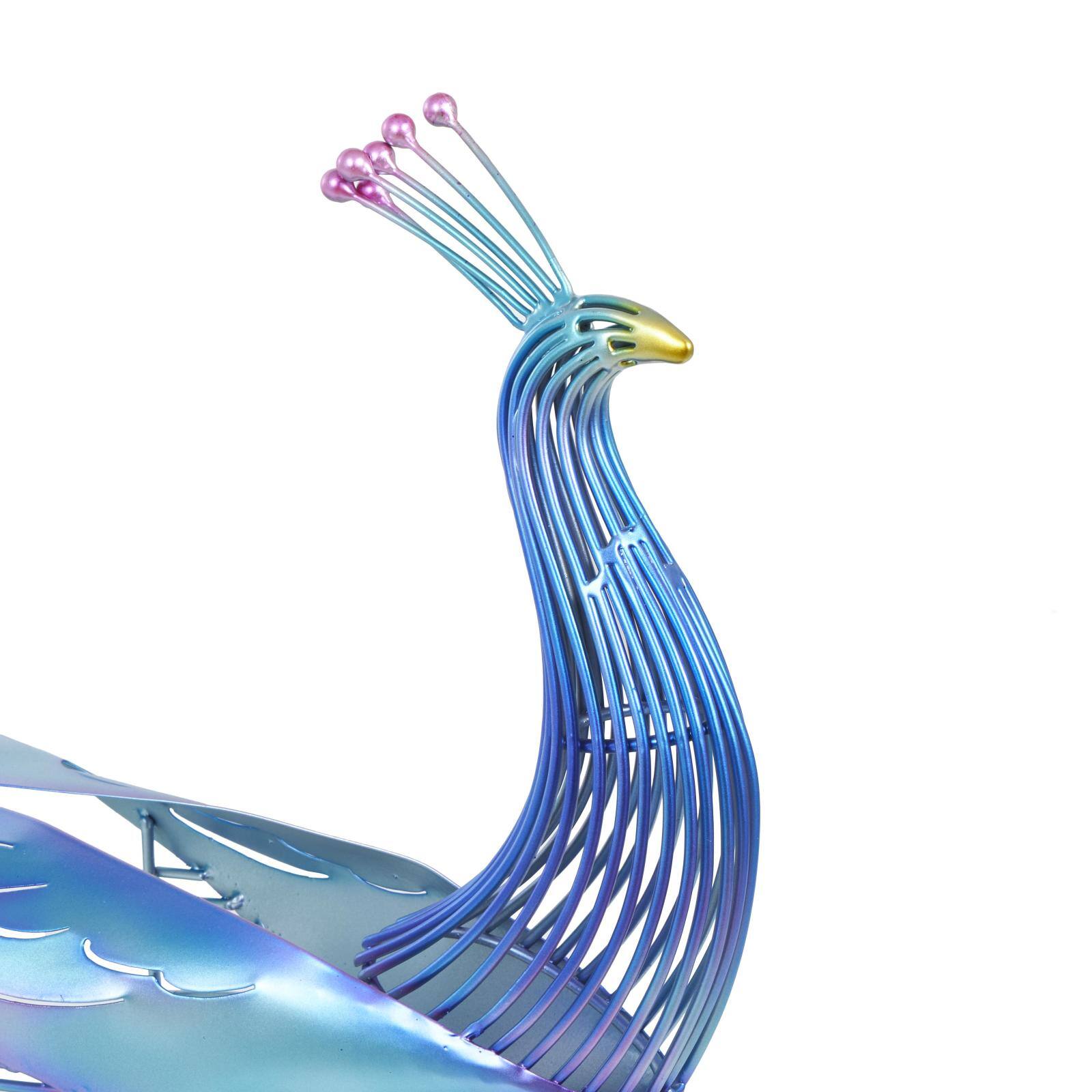 46" Blue Open Wire Frame Metal Peacock Garden Sculpture