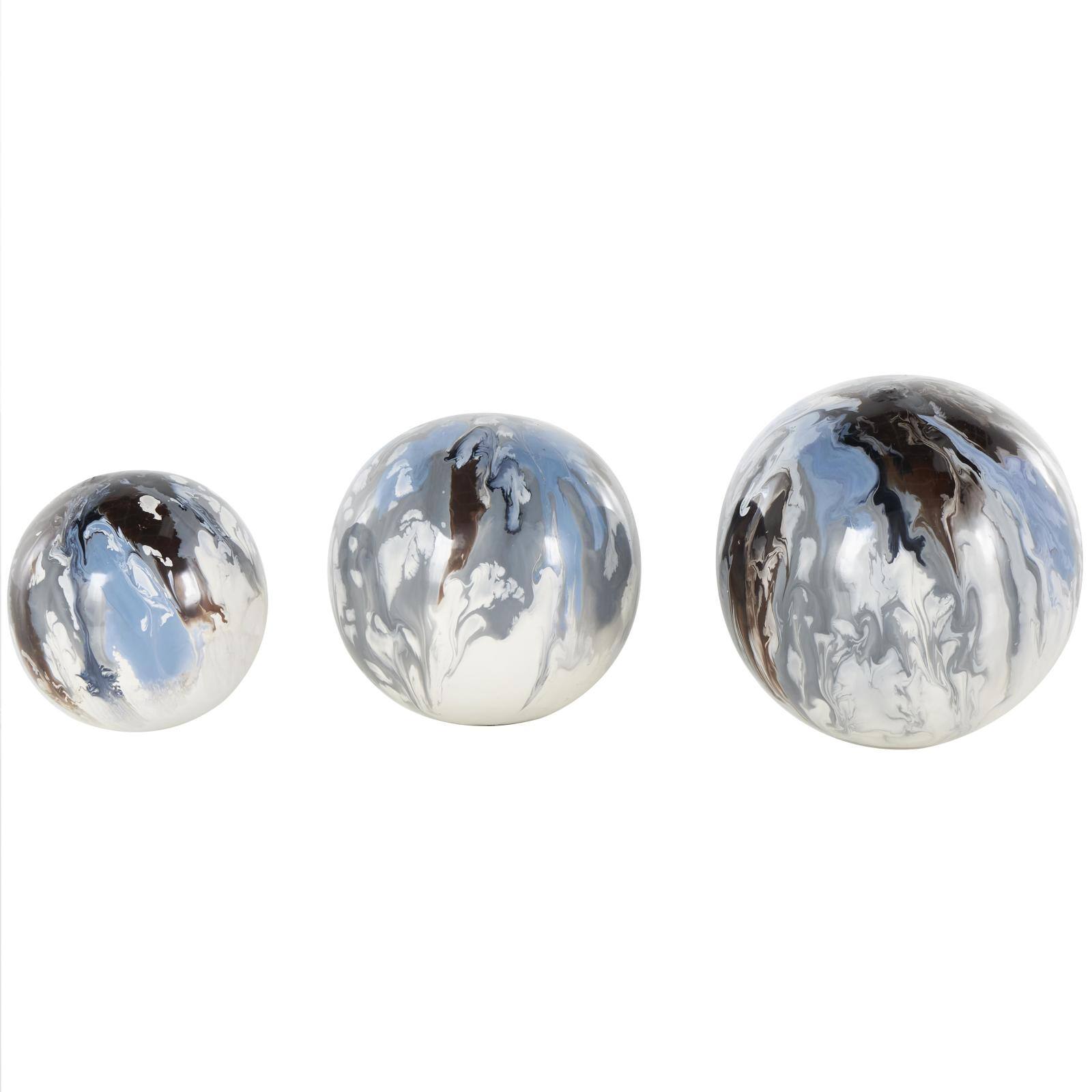 Blue, Brown &#x26; Cream Metal Abstract Swirl Orbs &#x26; Vase Filler Set
