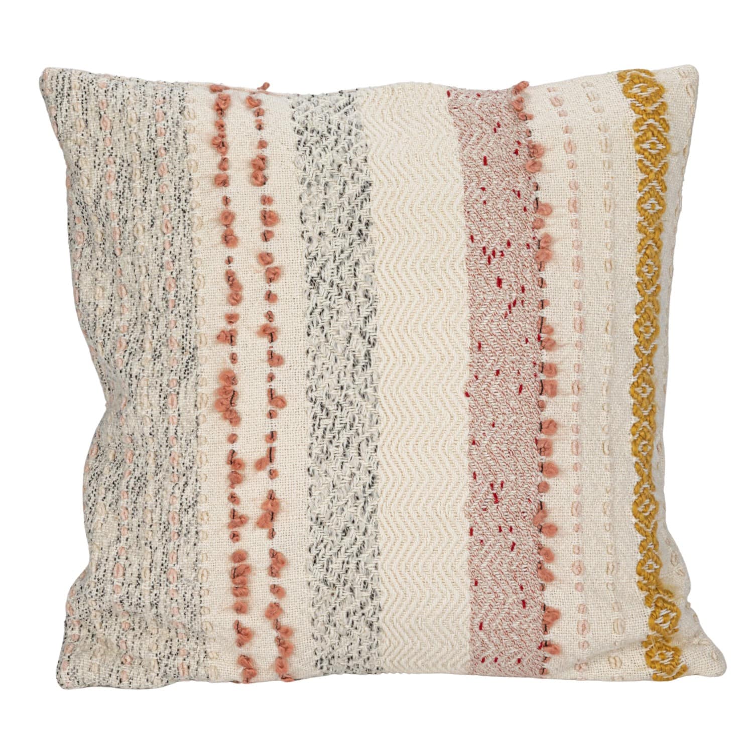 18&#x22; Multicolor Stripes &#x26; Embroidery Pillow