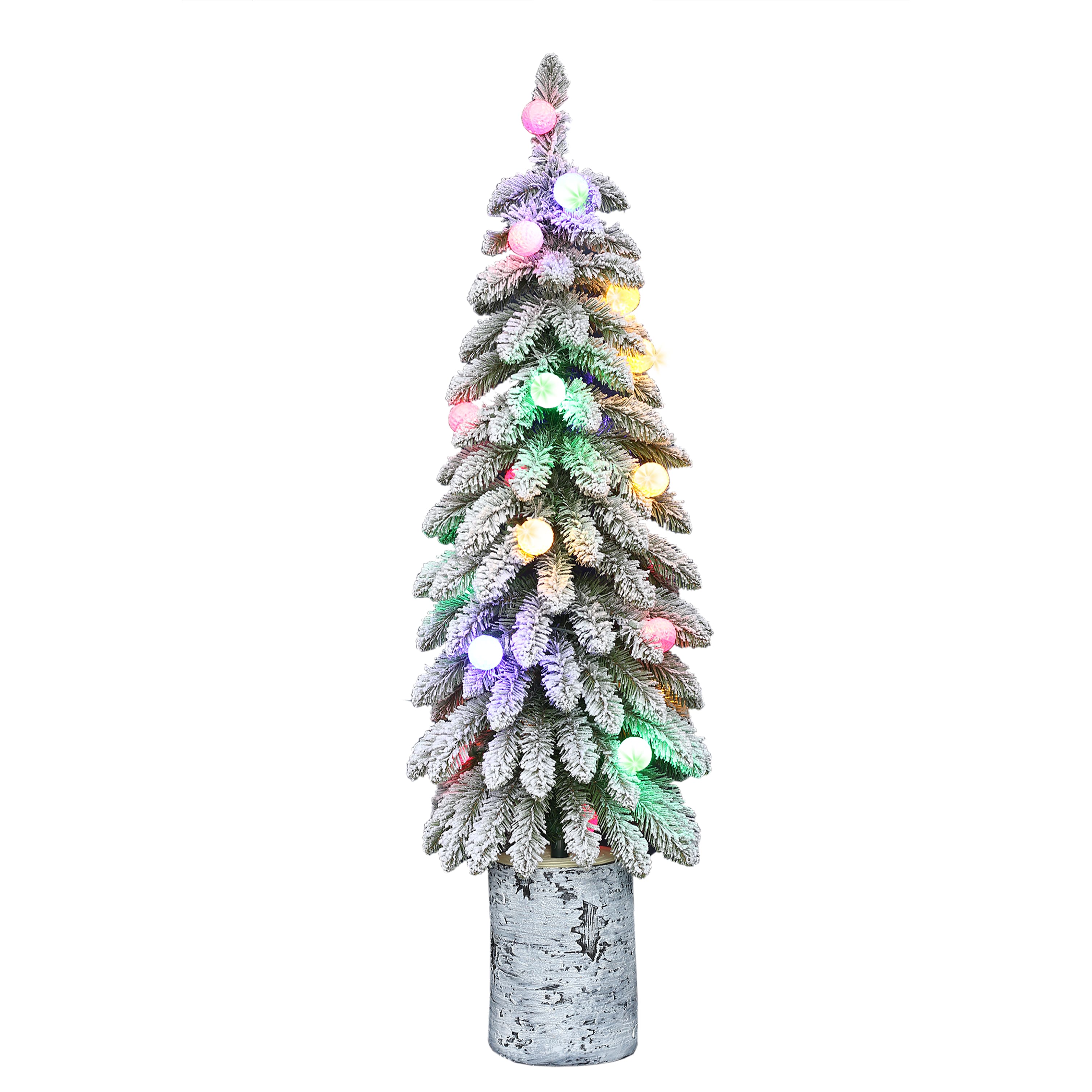 4ft. Pre-Lit Flocked Alpine Artificial Christmas Tree in Decorative Pot, Multicolor LED Lights