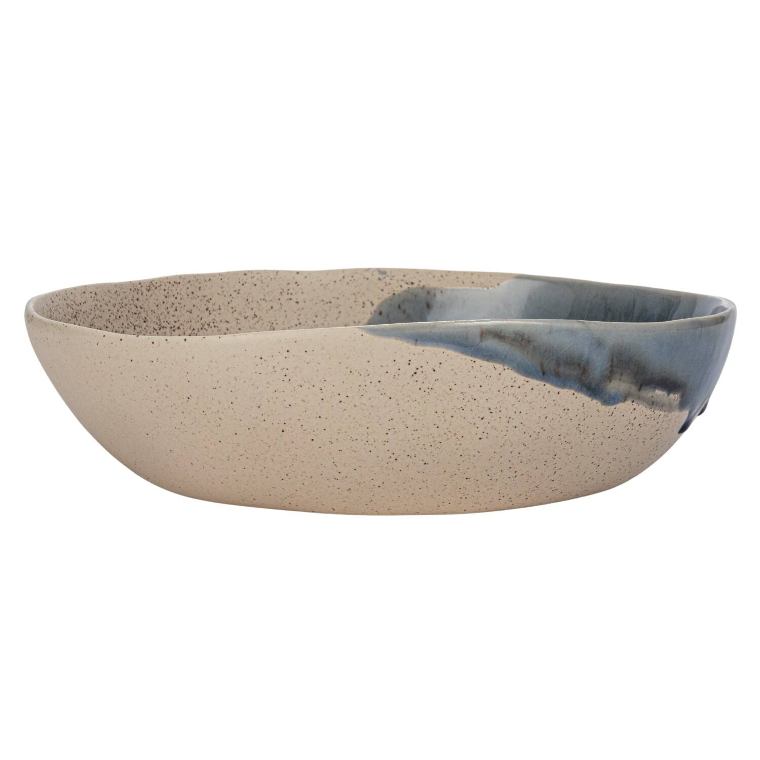 Hello Honey® 11" Blue & Cream Crackle Glaze Large Stoneware Serving Bowl