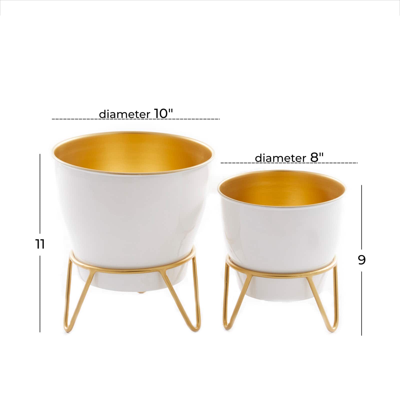 Set of 2 White Iron Modern Planter, 11" x 10" x 10"