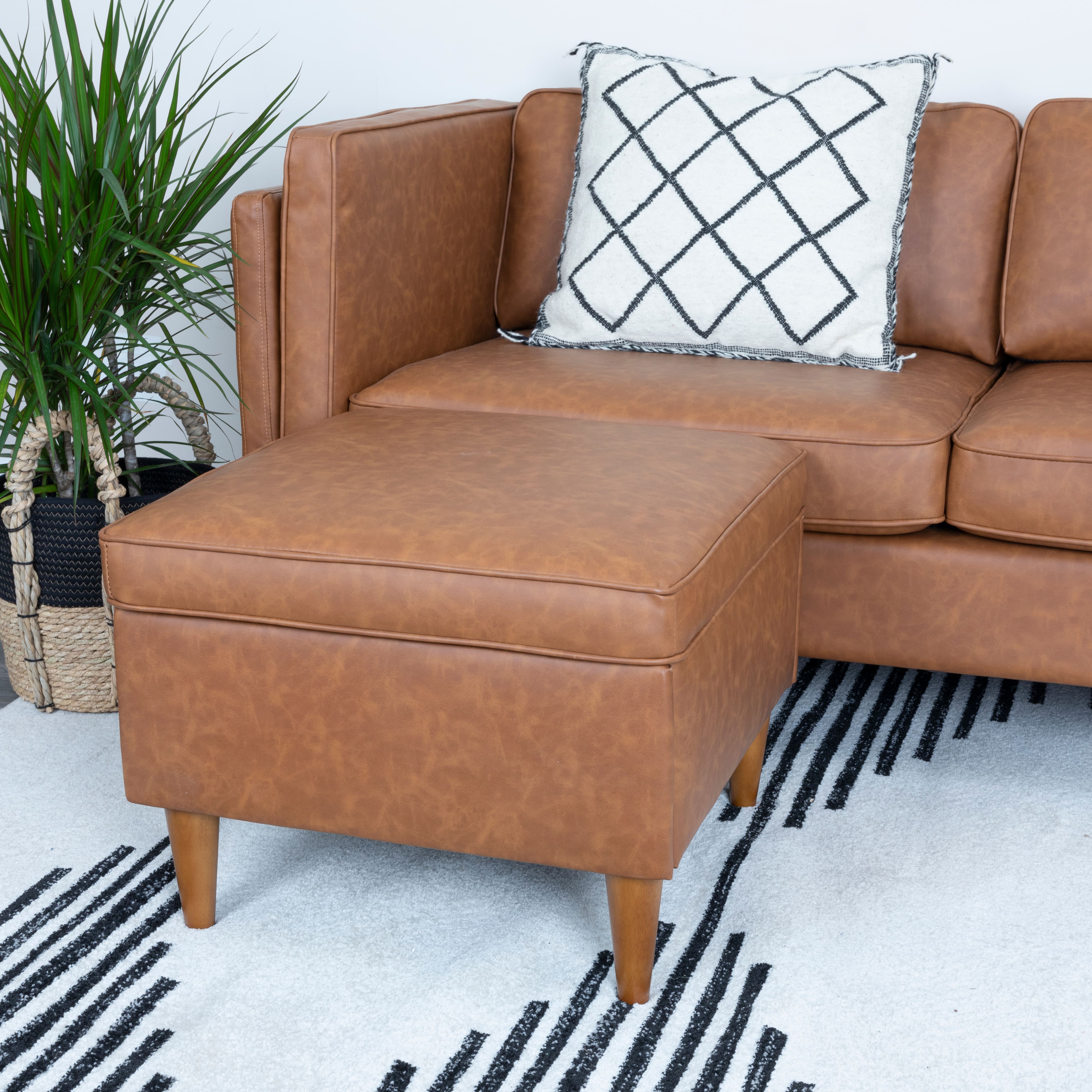Hello Honey&#xAE; Cognac Vegan Leather Ottoman with Storage