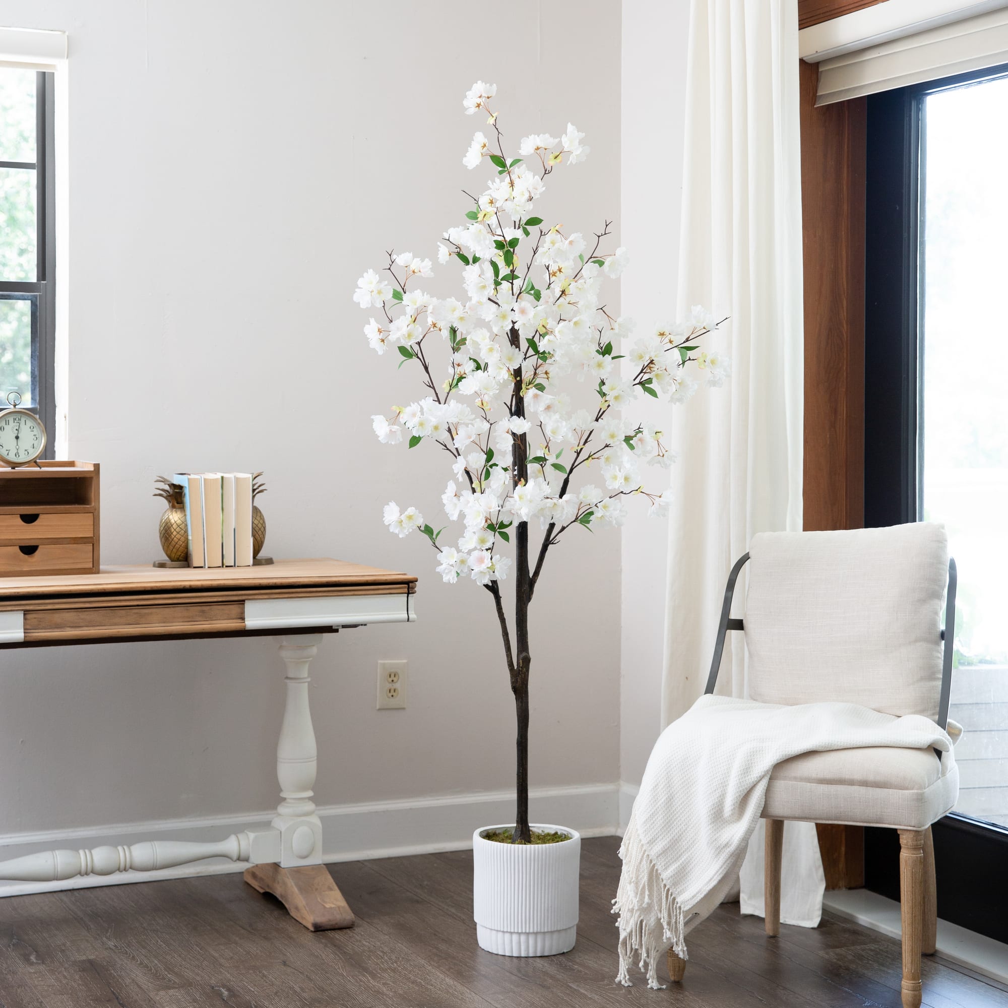 6ft. Artificial Cherry Blossom Tree with White Decorative Planter