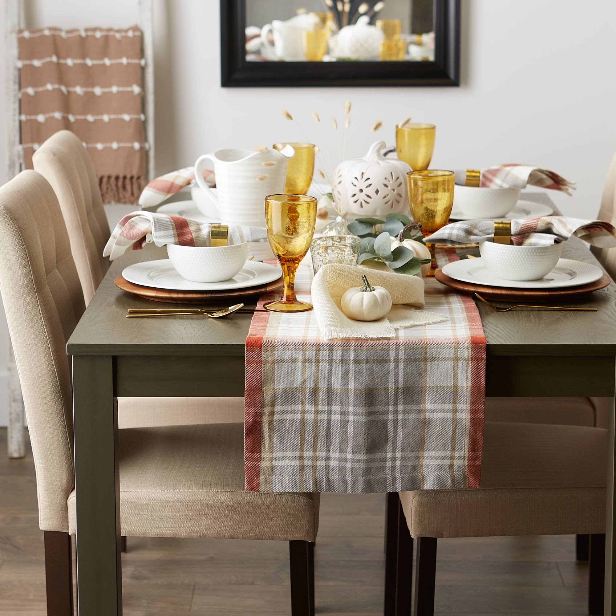 DII&#xAE; 108&#x22; Plaid Thanksgiving Cozy Picnic Table Runner