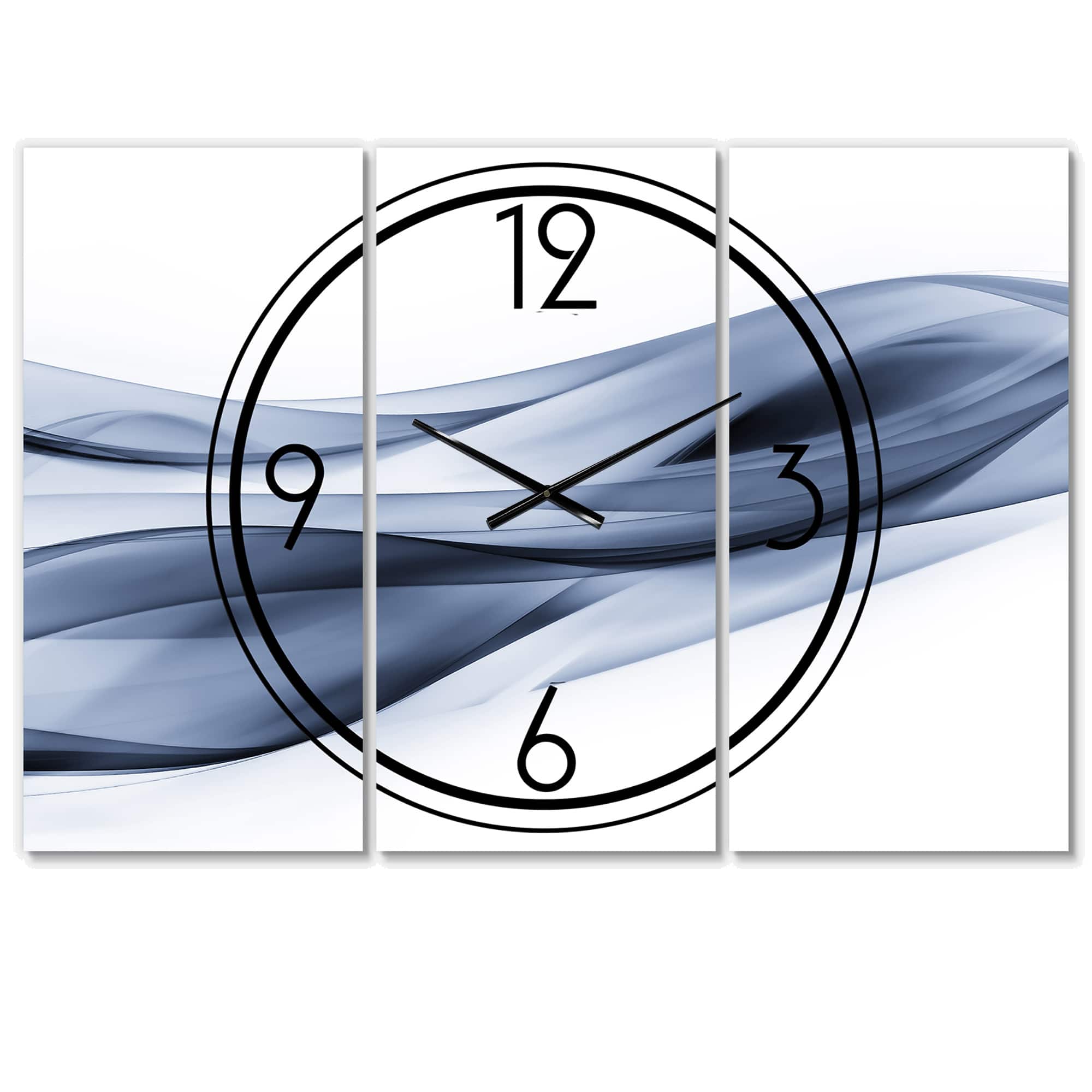 Designart Glittering Light Blue Pattern Modern 3 Panel Wall Clock