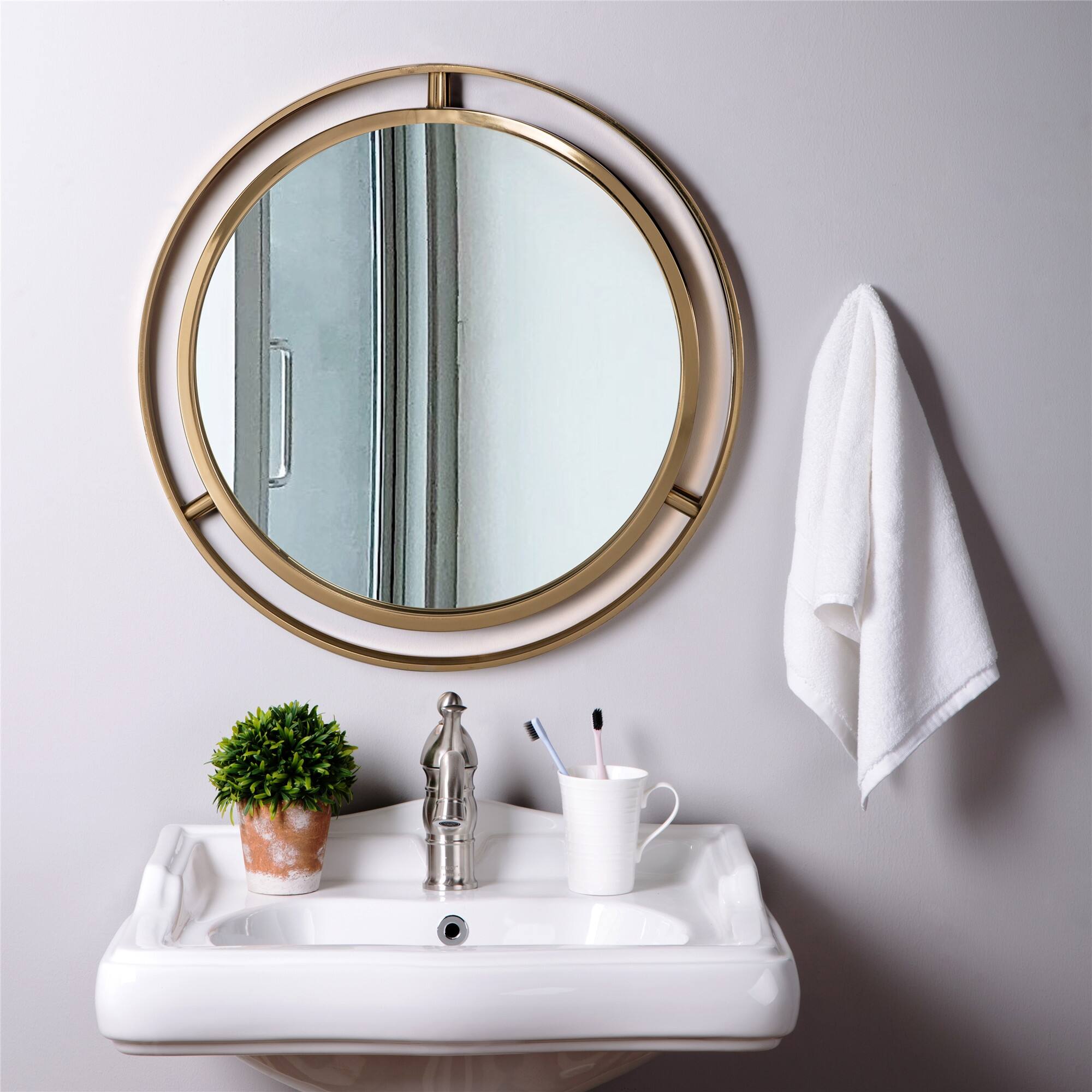 Glitzhome® 24" Deluxe Round Gold Mirror