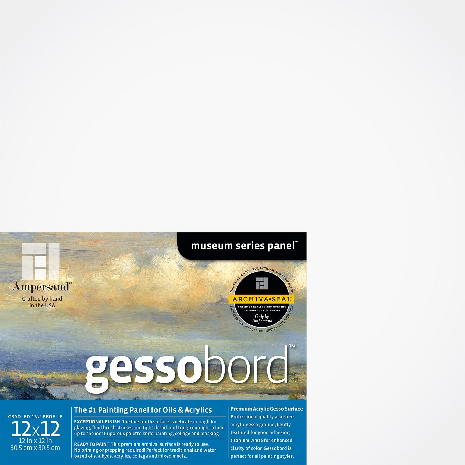 Ampersand™ Gessobord™ Museum Series Cradled 1.5 Profile Panel in White, 30 x 30