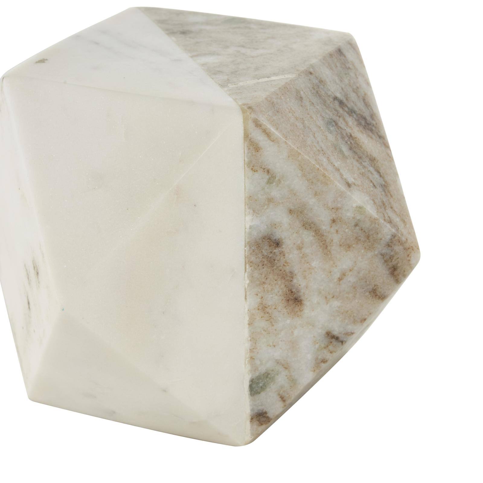 White Marble Geometric Cube Two-Toned Hexagon Sculpture with Cream & Copper Accents, 3ct.